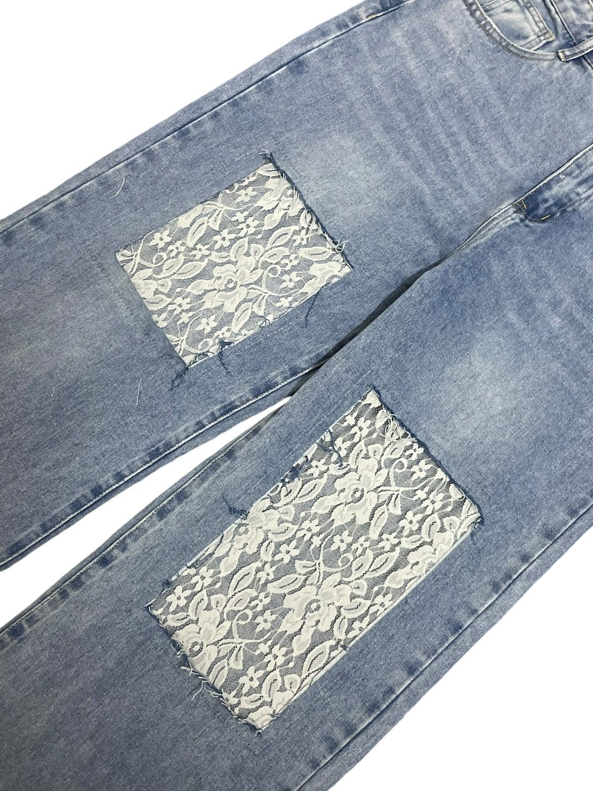 Japanese Brand Vintage Japanese Denim Lace Patchwork Baggy Wide Leg Jeans Size 31" - 5 Thumbnail