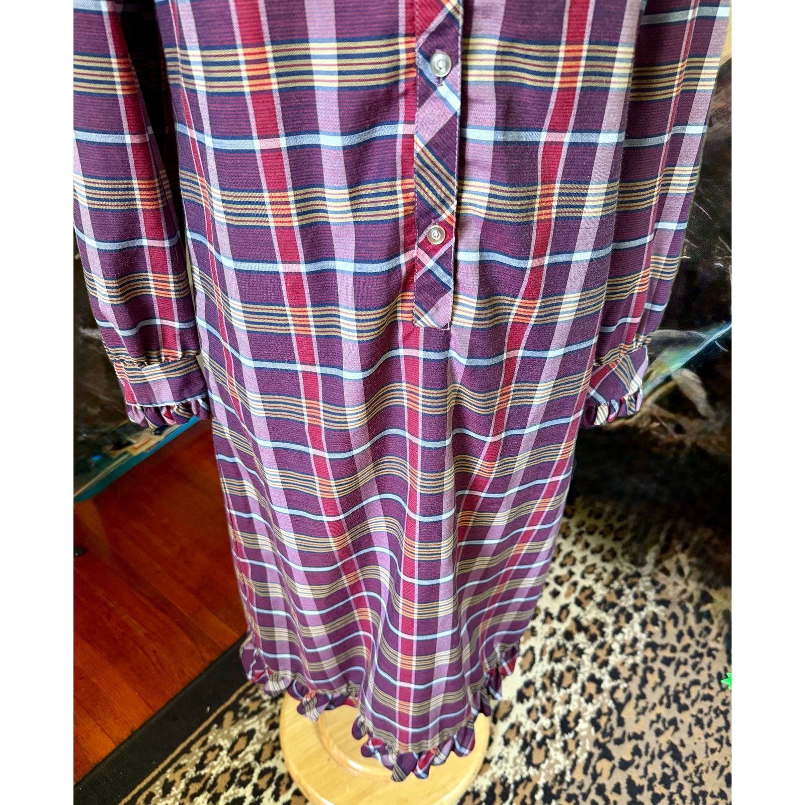 Vintage Vintage 70s Purple Plaid Prairie Long Sleeve Midi Dress Med Size M / US 6-8 / IT 42-44 - 6 Thumbnail