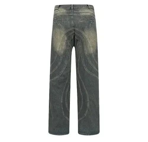 Jean Y2K Painted Circle Striped Baggy Jeans Size US 33 - 4 Thumbnail