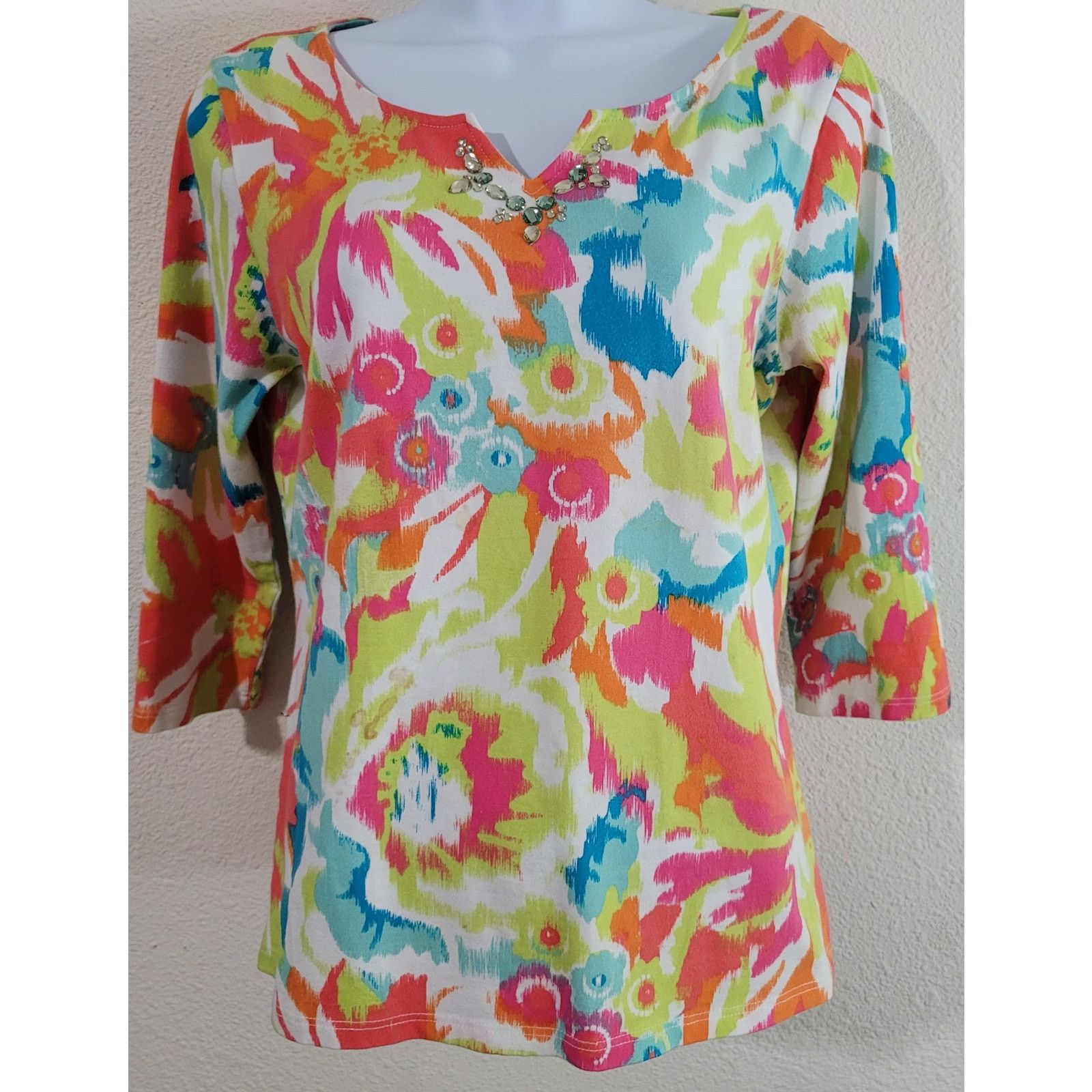Other Ruby Rd. White Multi Color Abstract Top Small Rhinestones Size S / US 4 / IT 40 - 1 Thumbnail