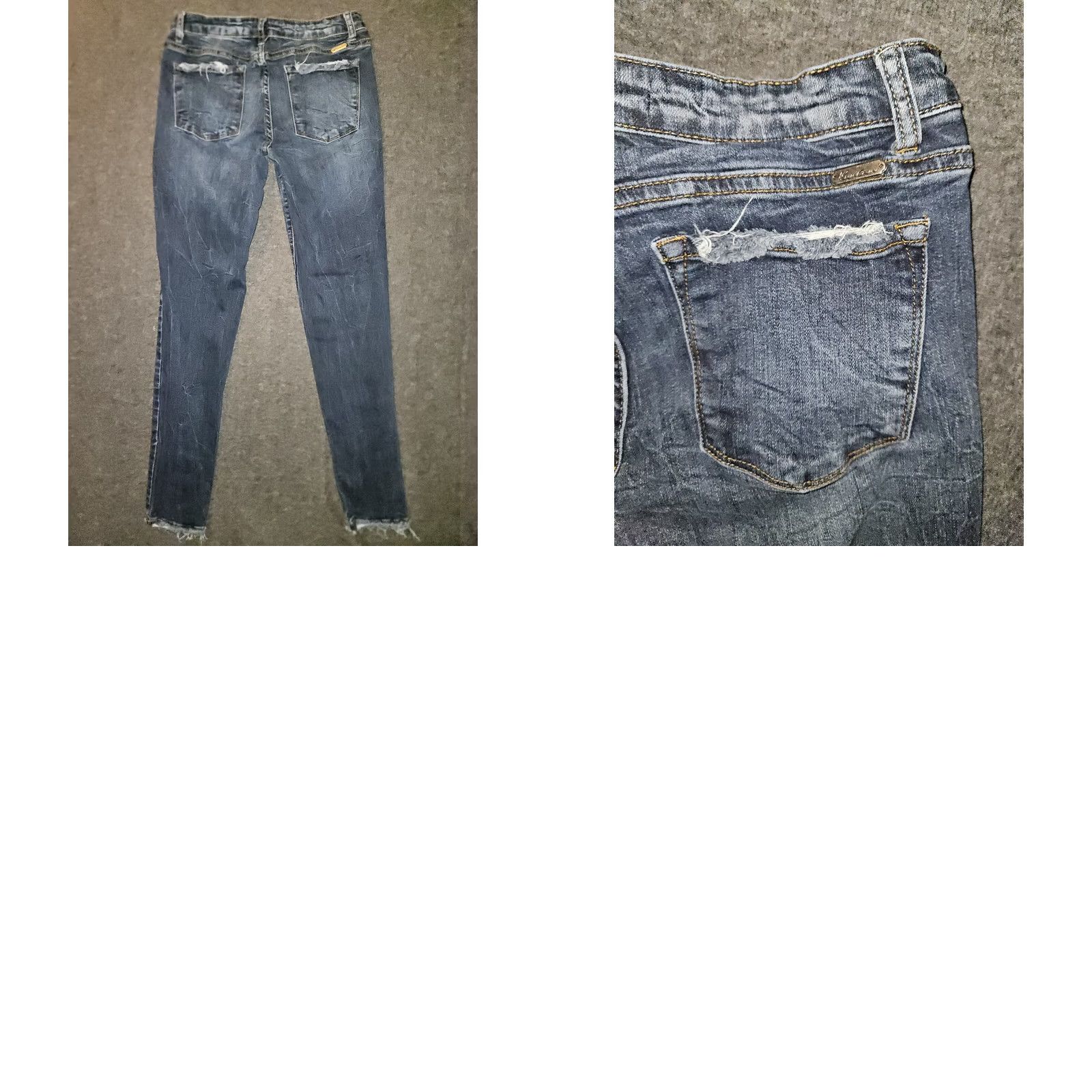 Vintage Kancan Skinny Jeans Women's 27 Low Rise Blue Frayed Hem Distressed Preppy Jeans Distressed Pockets Stretch Zipper Button City 90s Womens Size 27" / US 4 / IT 40 - 8 Thumbnail