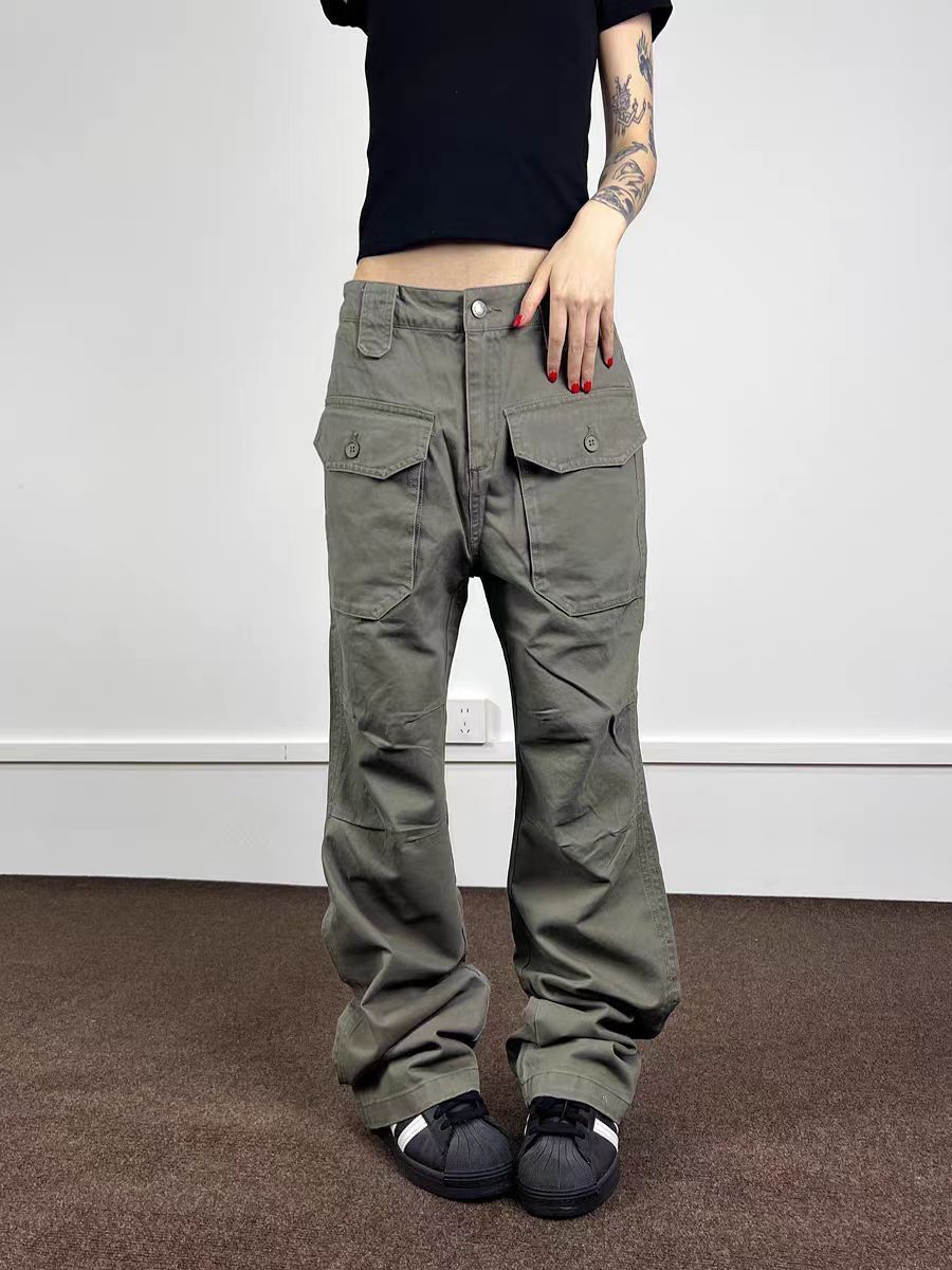 High Street Pocket Retro Pleated Bootcut Work Trousers