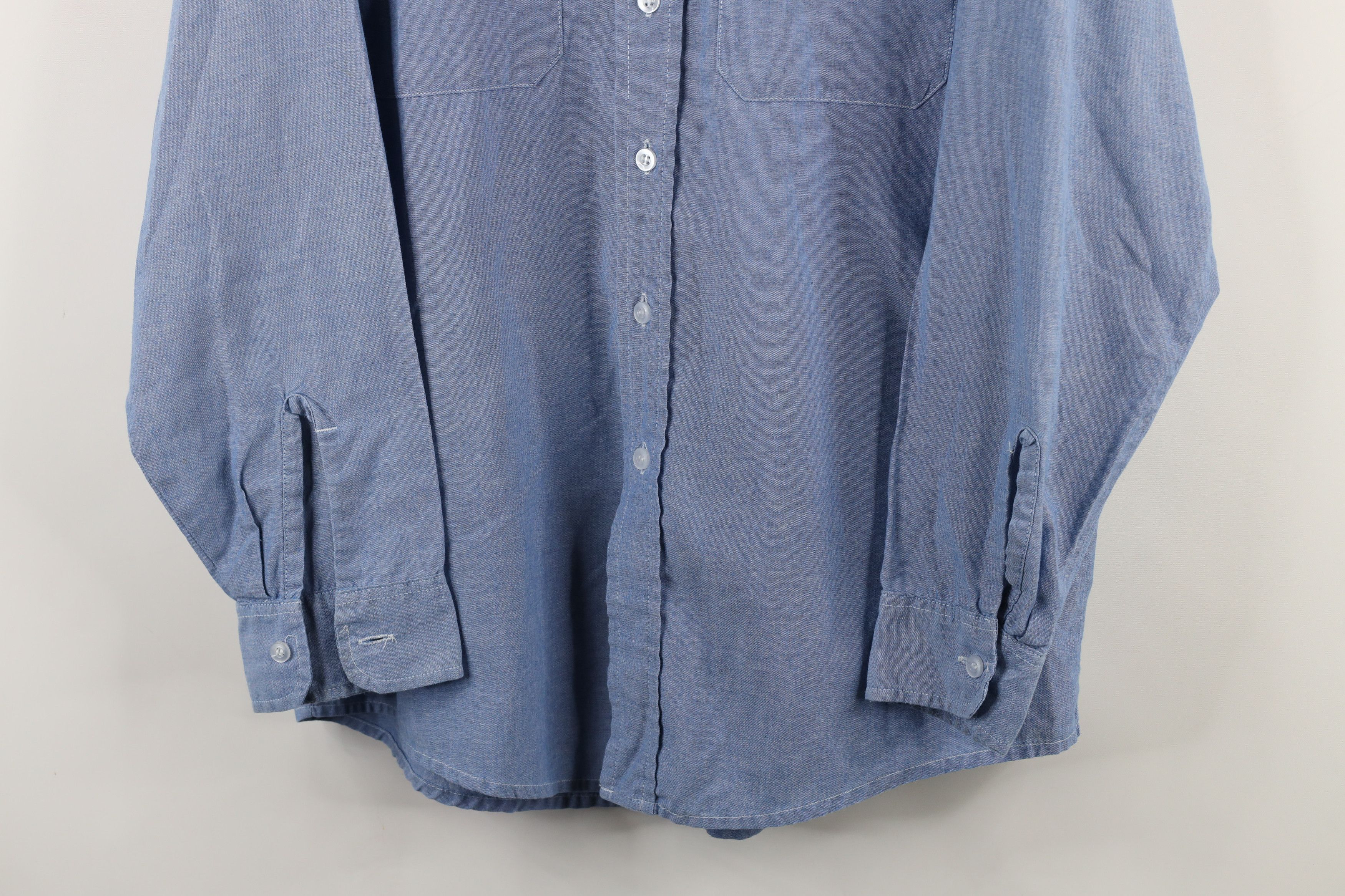 Vintage Vintage 90s Streetwear Chambray Work Button Shirt Blue Size US L / EU 52-54 / 3 - 3 Thumbnail