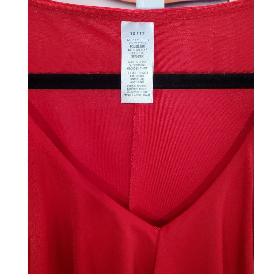 Other Red Ruffle V Neck Pull Over Midi Dress Size 1X Size XL / US 12-14 / IT 48-50 - 4 Thumbnail