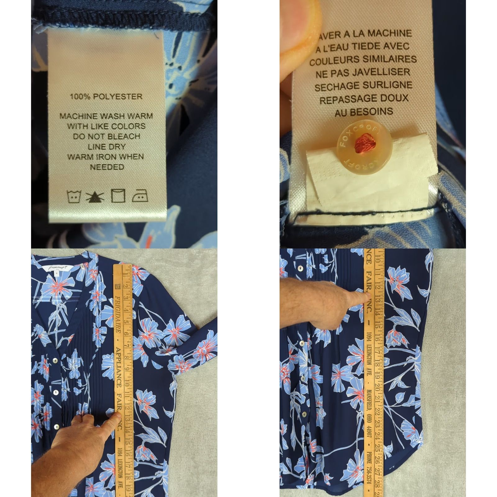 Vintage New York & Company FOXCROFT Button Down Pleated Tunic Blouse Blues Floral Chiffon V-Neck Flared Sleeve Casual Travel Size 10 Women’s Size L / US 10 / IT 46 - 8 Thumbnail