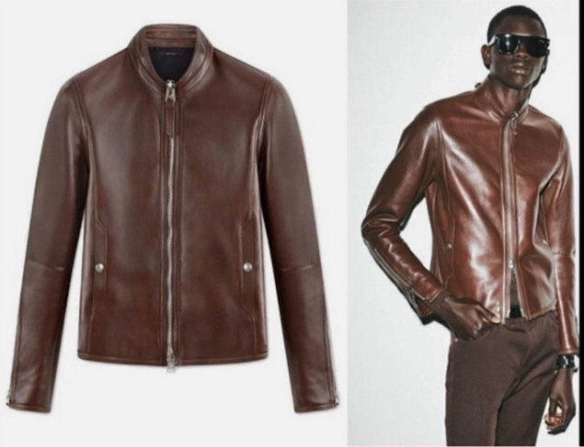 Tom Ford Tom Ford Plongé Leather Racer Jacket TFL717-BU401 Brown Size US XXL / EU 58 / 5 - 2 Thumbnail