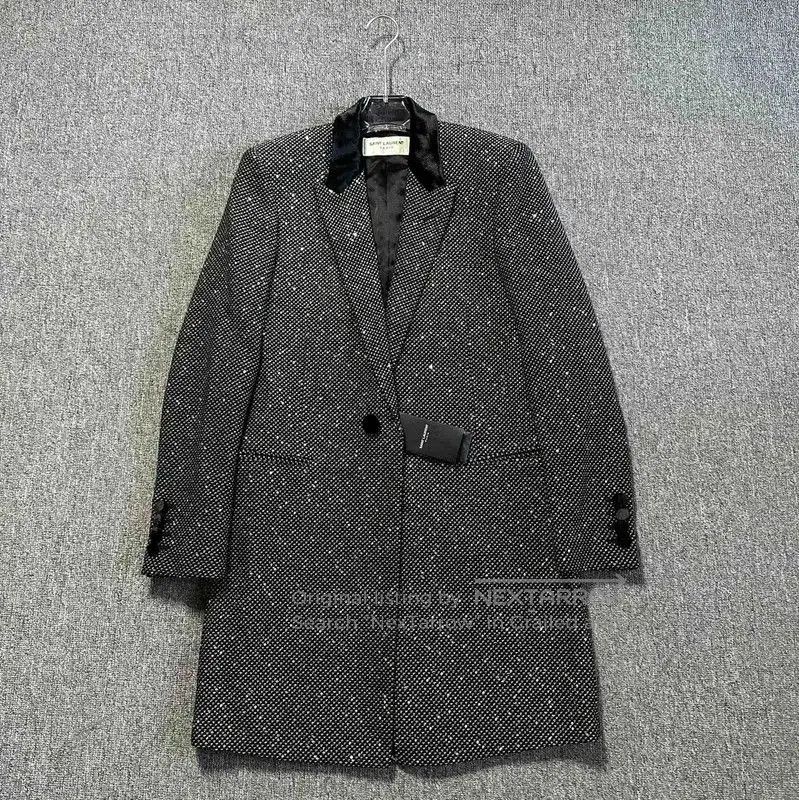 Yves Saint Laurent YSL Black Embroidered Mid-Length Coat for Women . Size M / US 6-8 / IT 42-44 - 1 Thumbnail