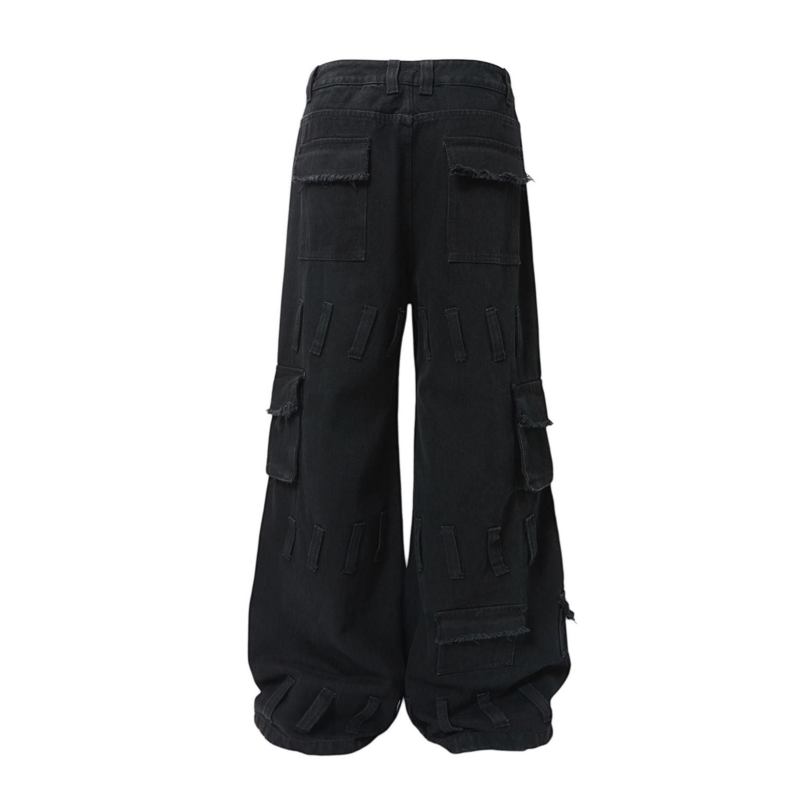 Japanese Brand Black Wide Leg Cargo Pants with Faux Fur Trim Size US 32 / EU 48 - 4 Thumbnail