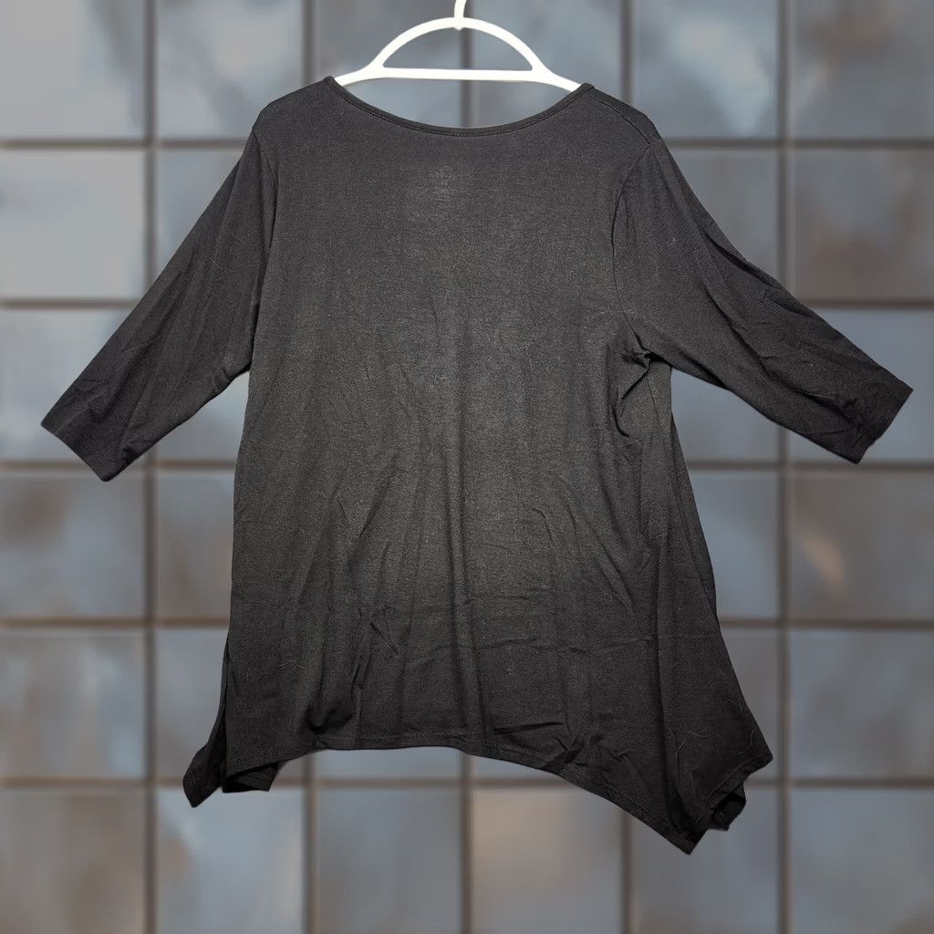 Vintage Just Be Shirt Womens 2X Black V Neck 3/4 Sleeve Stretch Asymmetrical Hem Top Size XXL / US 16-18 / IT 52-54 - 1 Thumbnail