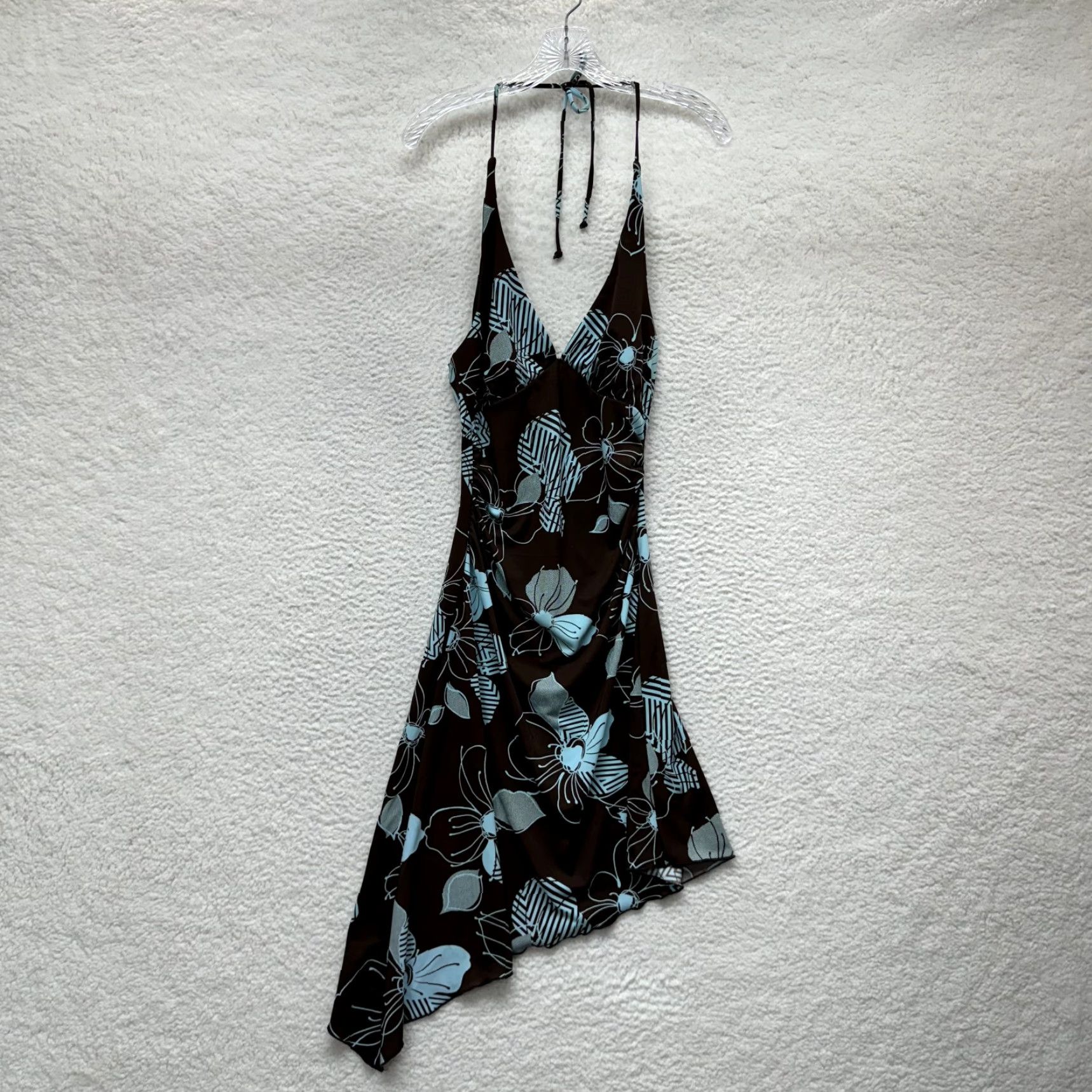 Vintage VINTAGE 90s Y2K Fairy Grunge Halter Dress S/M City Triangles Brown Blue Floral Shirt Dresses Womens Size S / US 4 / IT 40 - 2 Thumbnail
