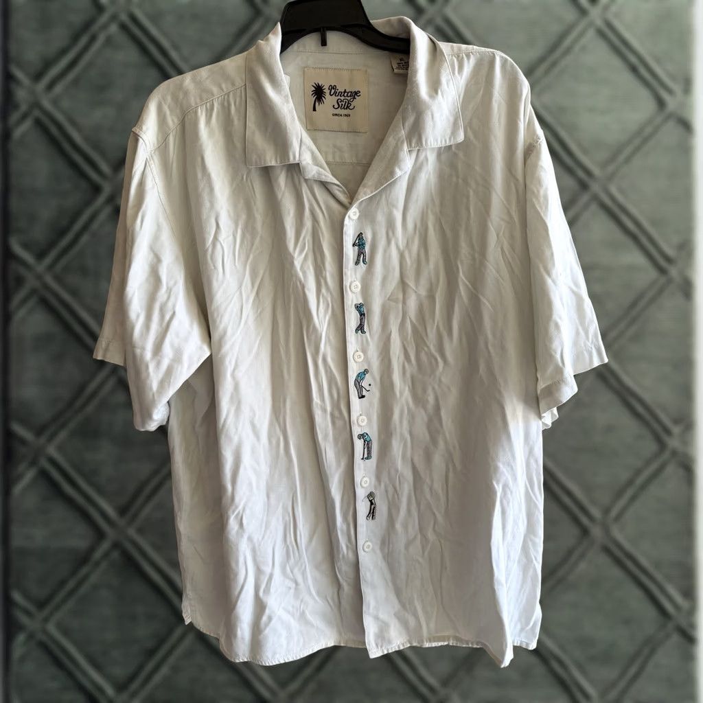 Vintage VINTAGE Silk Shirt Mens XL 100% Silk Button Up Golf Theme EUC Shirt Size US XL / EU 56 / 4 - 1 Thumbnail