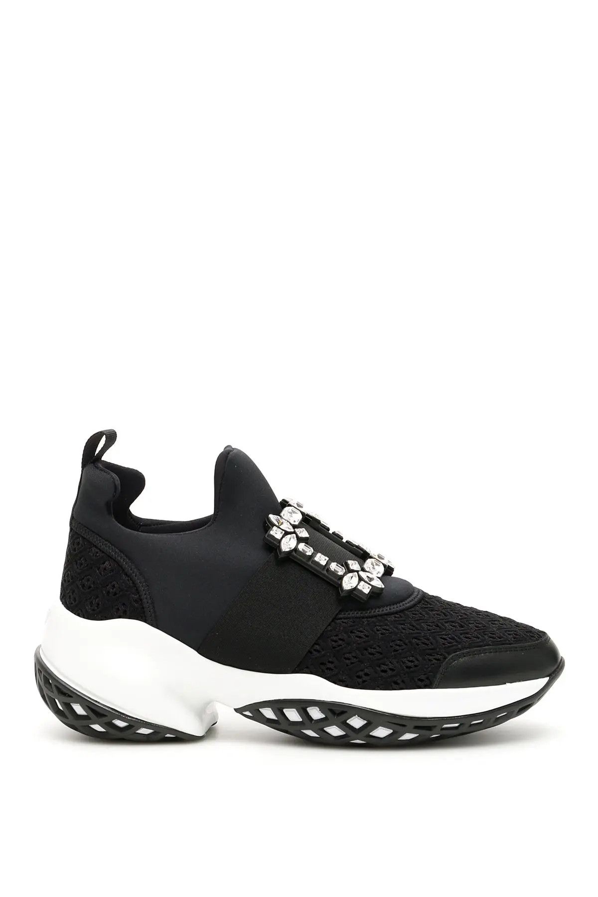 image of Roger Vivier O1S22I1N1223 Viv Run Strass Buckle Sneakers In Black, Women's (Size 9)