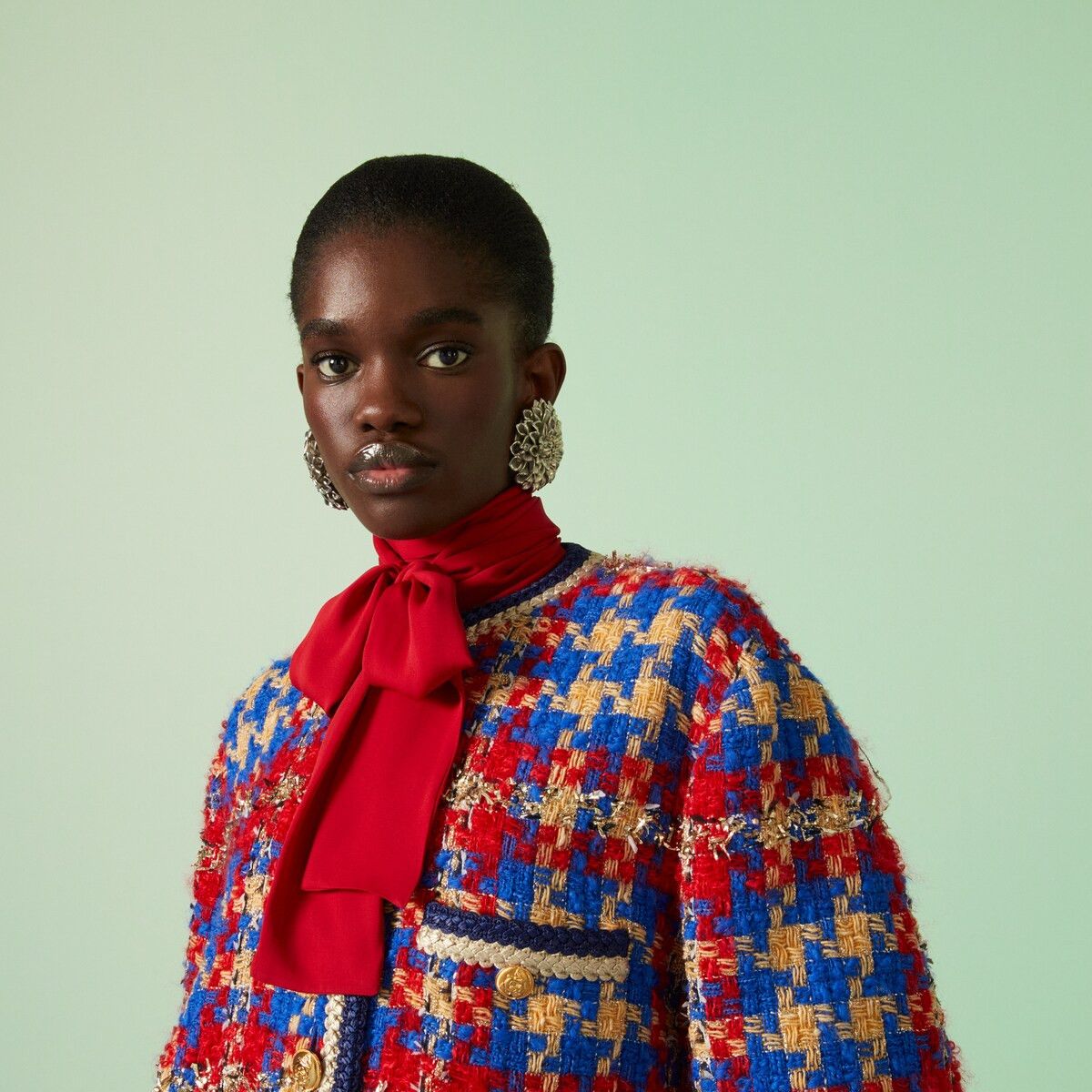 Gucci 38 XS - Gucci Lame Check Wool Tweed Jacket Red Blue Yellow Size XS / US 0-2 / IT 36-38 - 3 Thumbnail