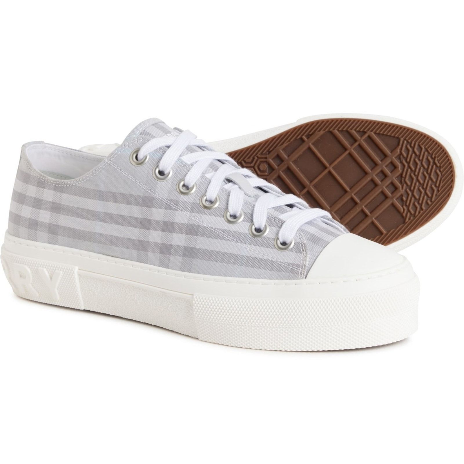Burberry BURBERRY JACK GRAY CHECK CANVAS LOGO WHITE SNEAKERS 45 12 IT Size US 12 / EU 45 - 2 Thumbnail