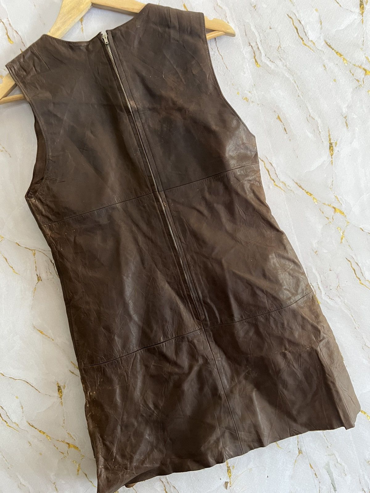 45rpm 45rpm Brown Leather Sleeveless Dress – Japanese Designer Size S / US 4 / IT 40 - 4 Thumbnail
