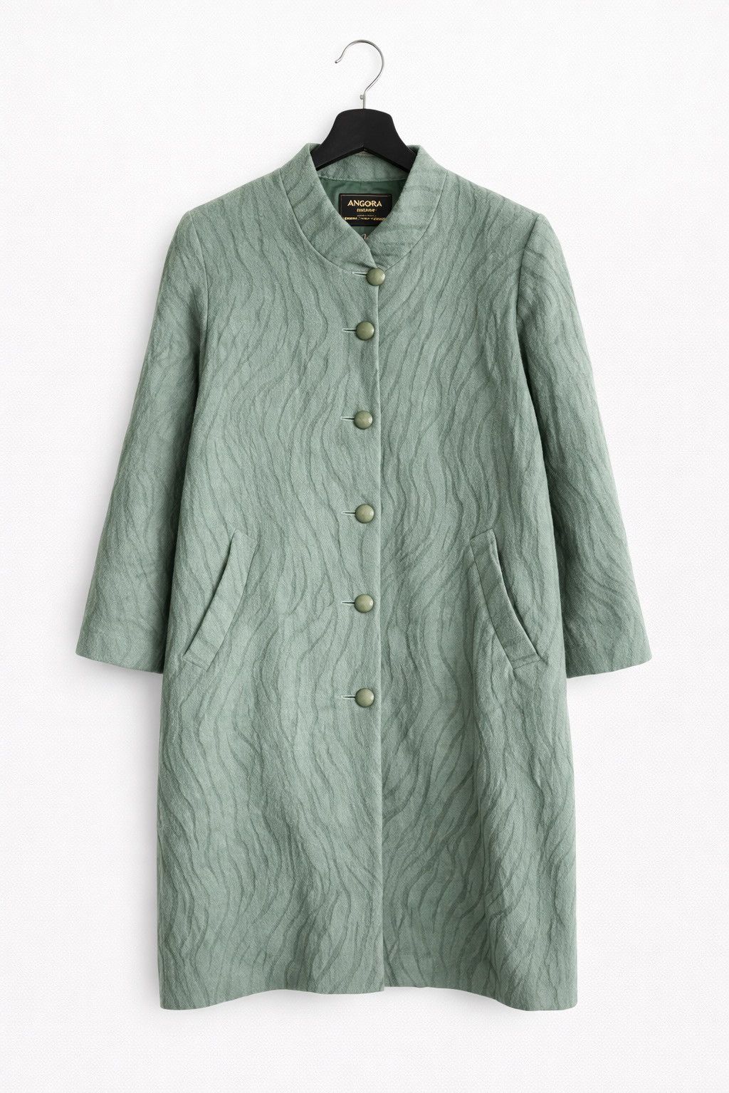 Agora Vintage Angora Wool Textured Green Long Coat – Made in Japan Size S / US 4 / IT 40 - 1 Thumbnail