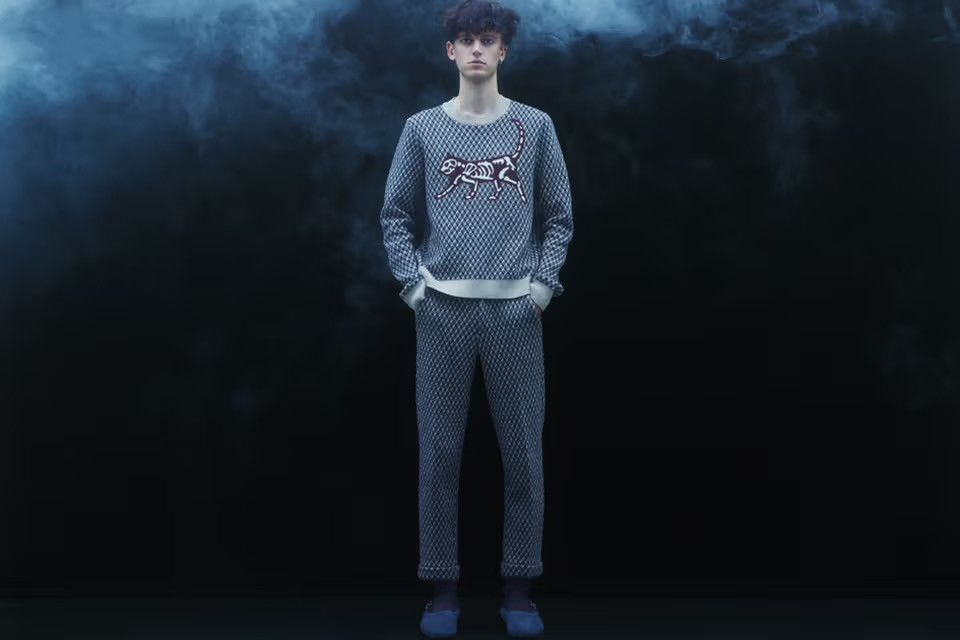 image of Undercover 13Aw Geometric X-Ray Skeleton Cat Wool Cashmere Sweater in Beige, Men's (Size Medium)
