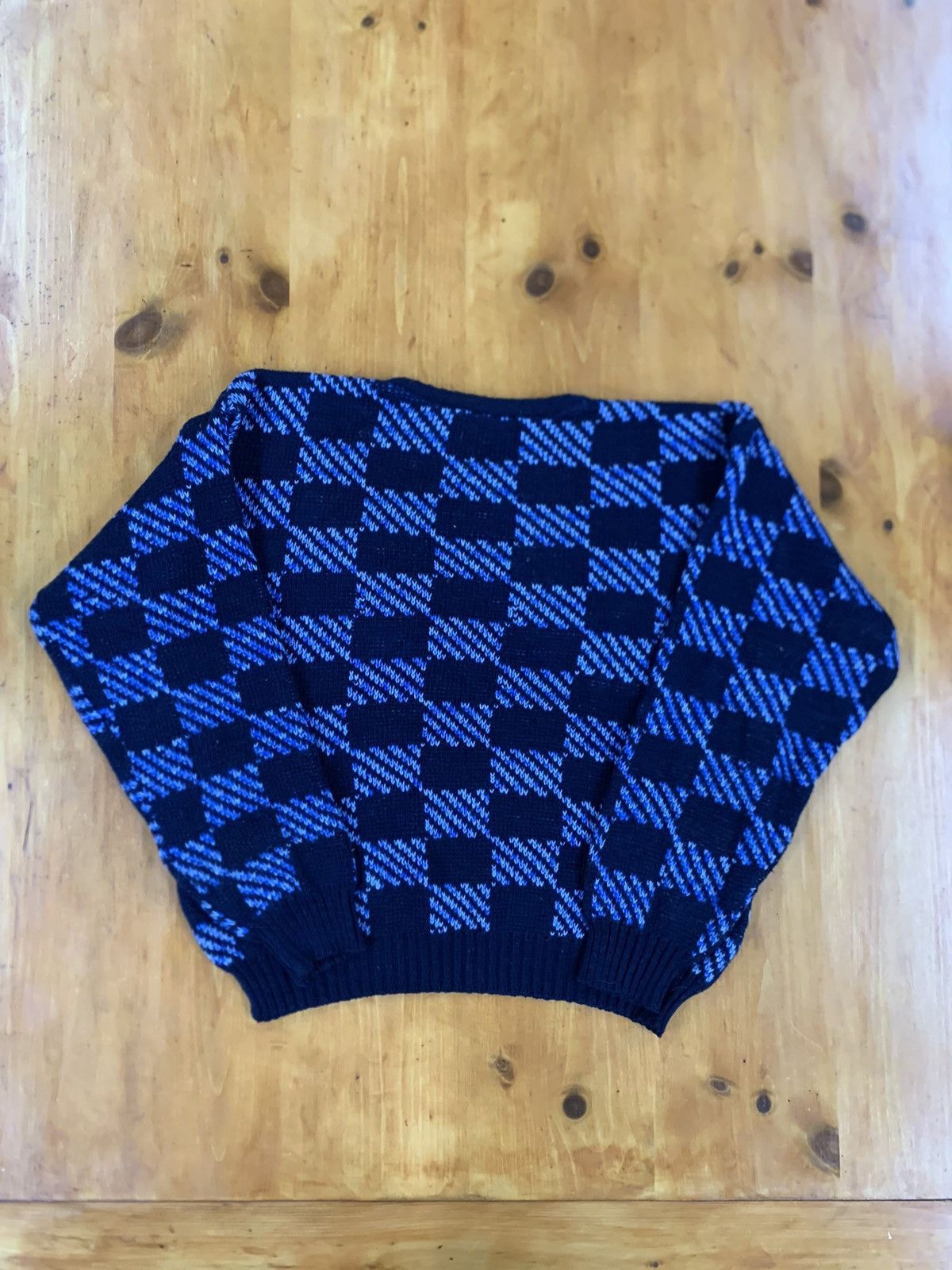 Vintage Vintage Blue Square Knit Sweater Size US L / EU 52-54 / 3 - 1 Thumbnail