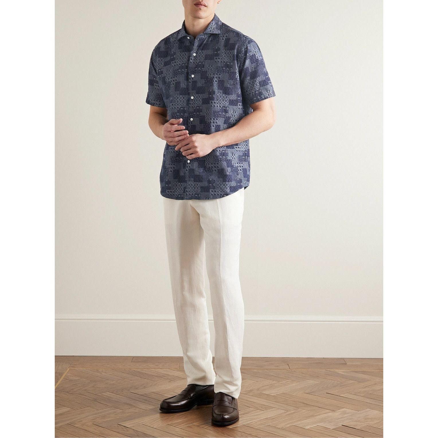 Peter Millar Peter Millar Banks Jacquard Blue Patchwork Shirt M $200 NWT Size US M / EU 48-50 / 2 - 5 Thumbnail