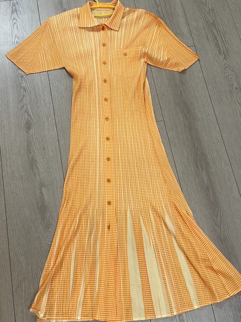 Issey Miyake Issey Miyake Orange checkered short-sleeved dress Size M / US 6-8 / IT 42-44 - 1 Thumbnail