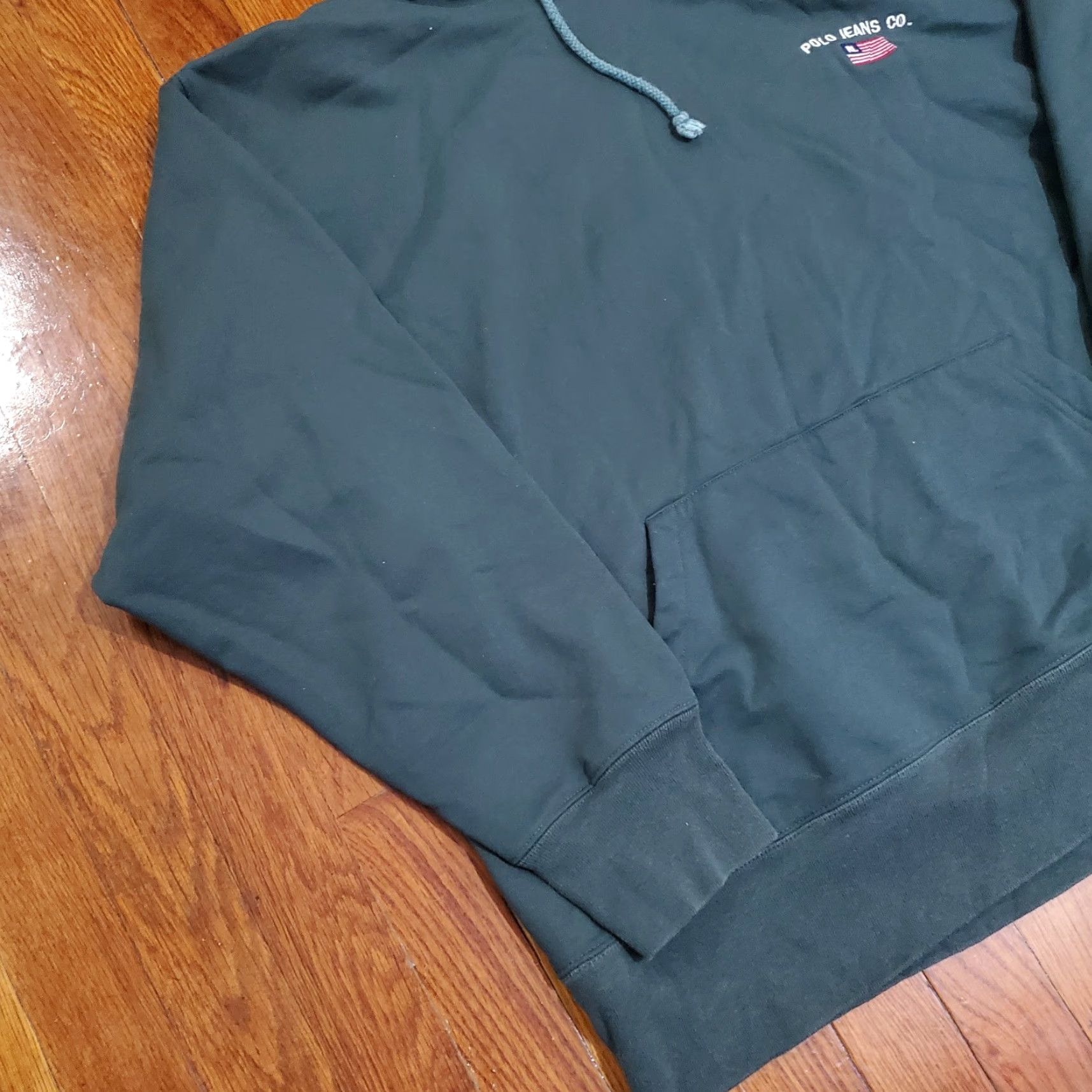 Vintage VINTAGE Ralph Lauren Polo Jeans Co Hoodie Men XL Forest Green 90s Sweatshirt Pullover Hooded Pockets Embroidered Size US XL / EU 56 / 4 - 2 Thumbnail