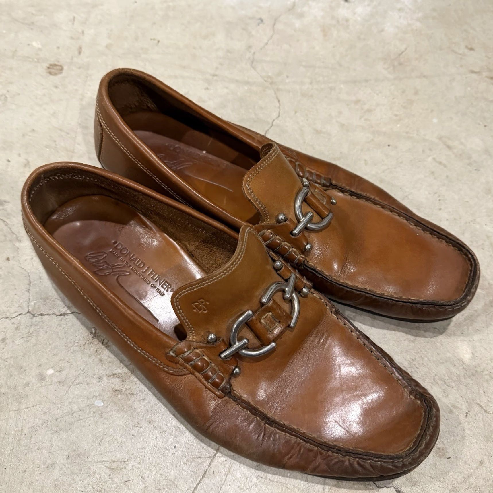 Donald Pliner DONALD PLINER Dustee Brown Leather Loafers Mens 9.5 M Italy Dress/Casual Slip On Suede Leather Cushioned Size US 9 / EU 42 - 2 Thumbnail