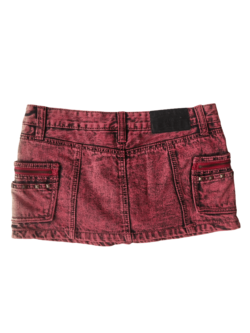 Hysteric Glamour Cecil McBee Studded Red Acid Wash Mini Skirt Size 31" - 3 Thumbnail