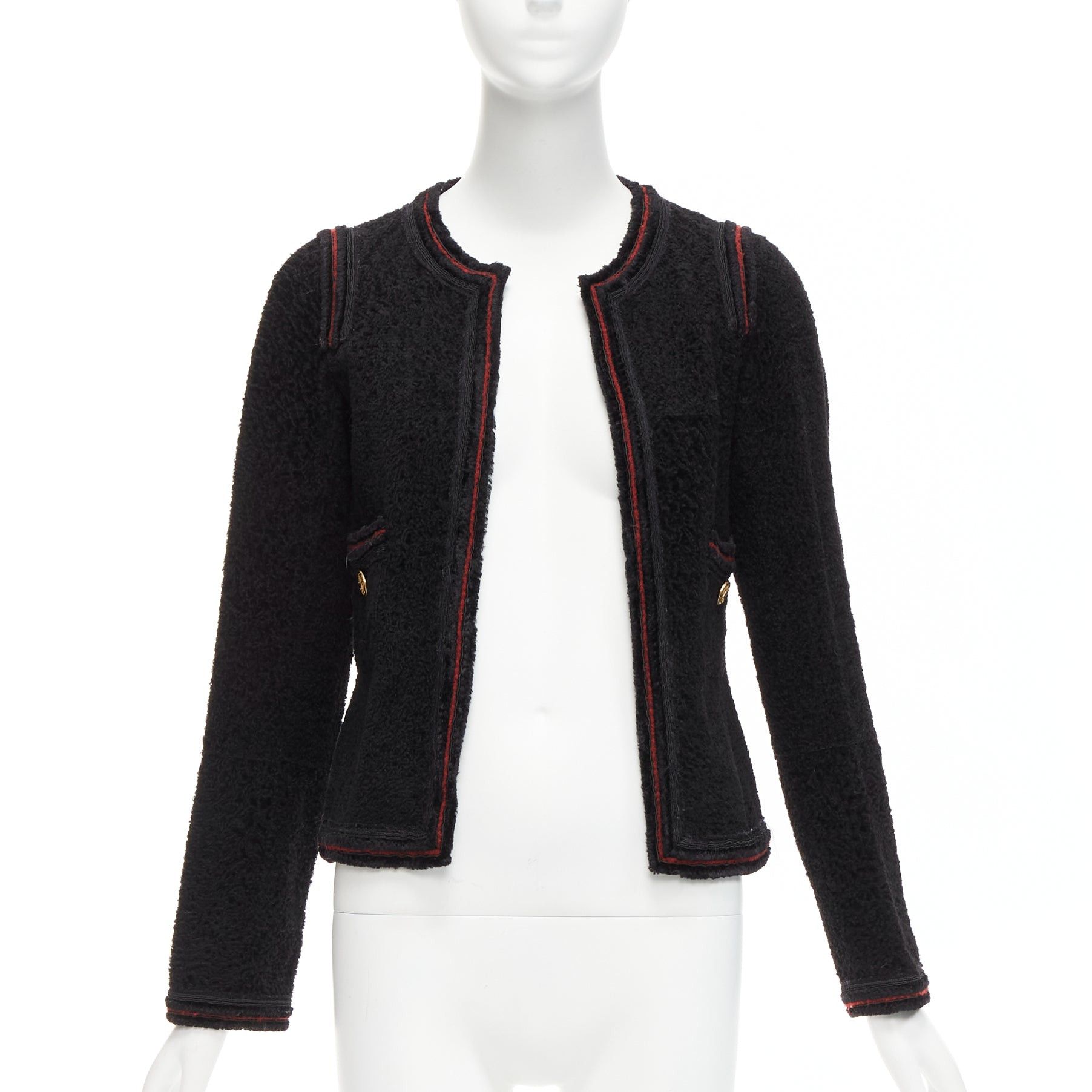 Chanel CHANEL 09A Paris Moscow black tweed leather lined CC logo jacket FR34 XS Size XS / US 0-2 / IT 36-38 - 1 Thumbnail