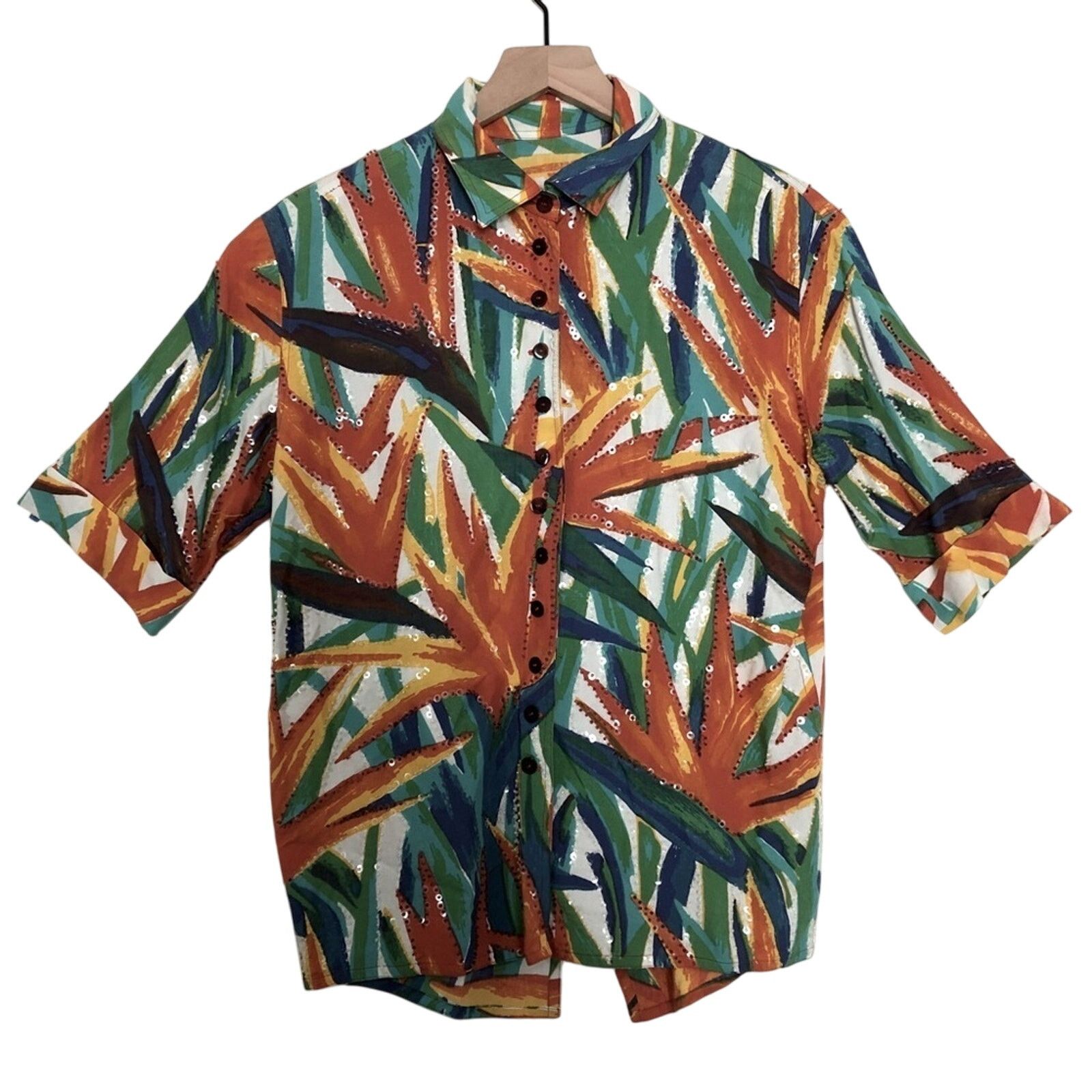 Other Multicolor Tropical Sequin Button Up Shirt Blouse Top Size L / US 10 / IT 46 - 1 Thumbnail