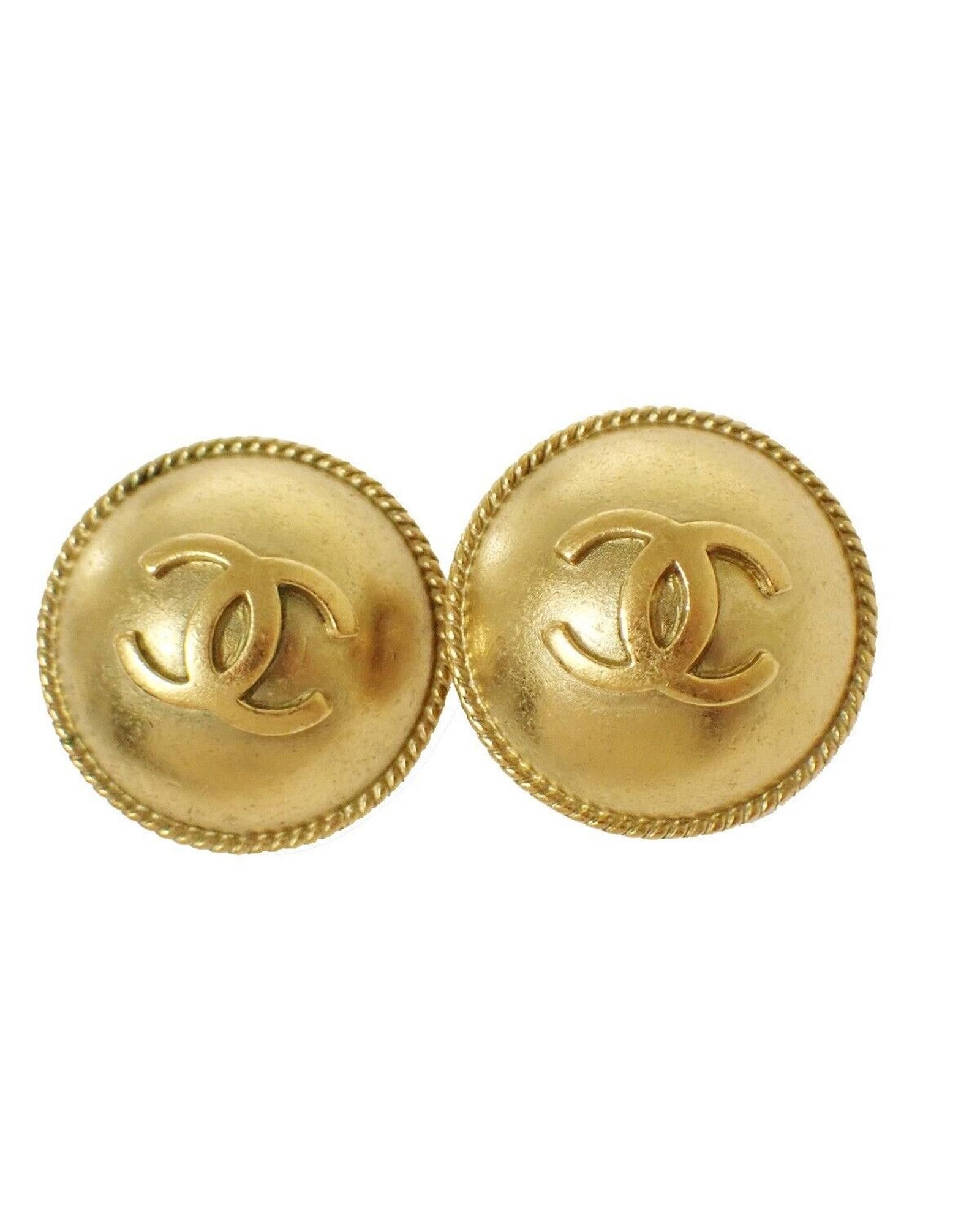 image of Chanel Gold Plated Round Button Earrings, Women's