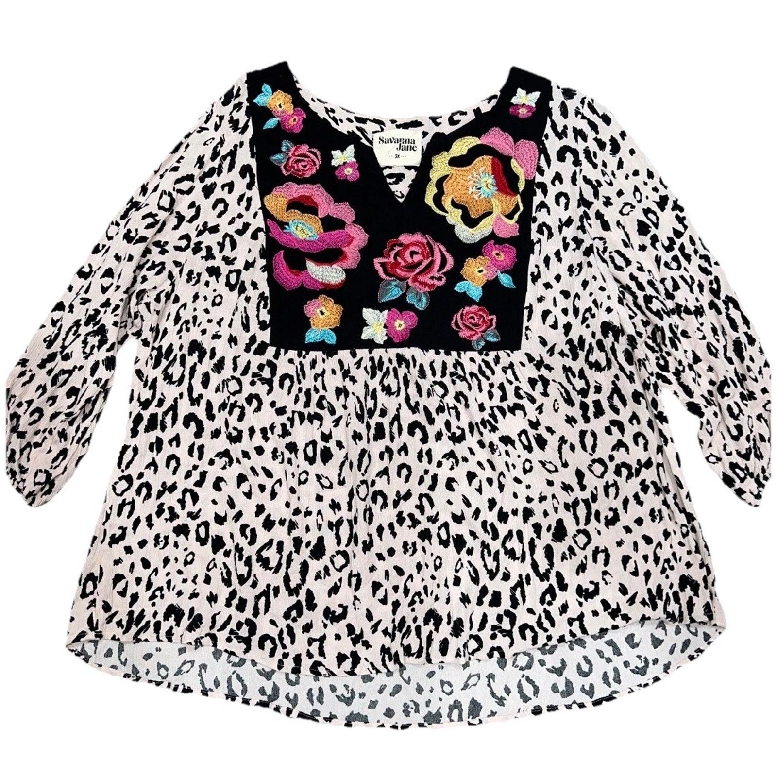 & Other Stories Savanna Jane Embroidered Cotton Leopard Blouse 3X A003183 Size 3XL / US 20-22 - 1 Thumbnail