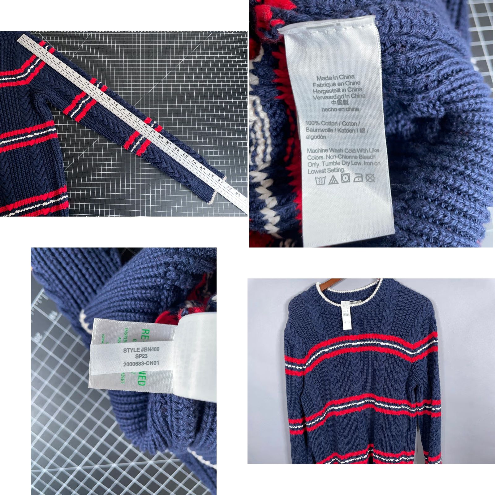 J.Crew VINTAGE J.Crew Sweater Pullover Cable Knit Adult Medium Men’s Fall Winter Dark Blue Red Stripe Unworn Size US M / EU 48-50 / 2 - 8 Thumbnail