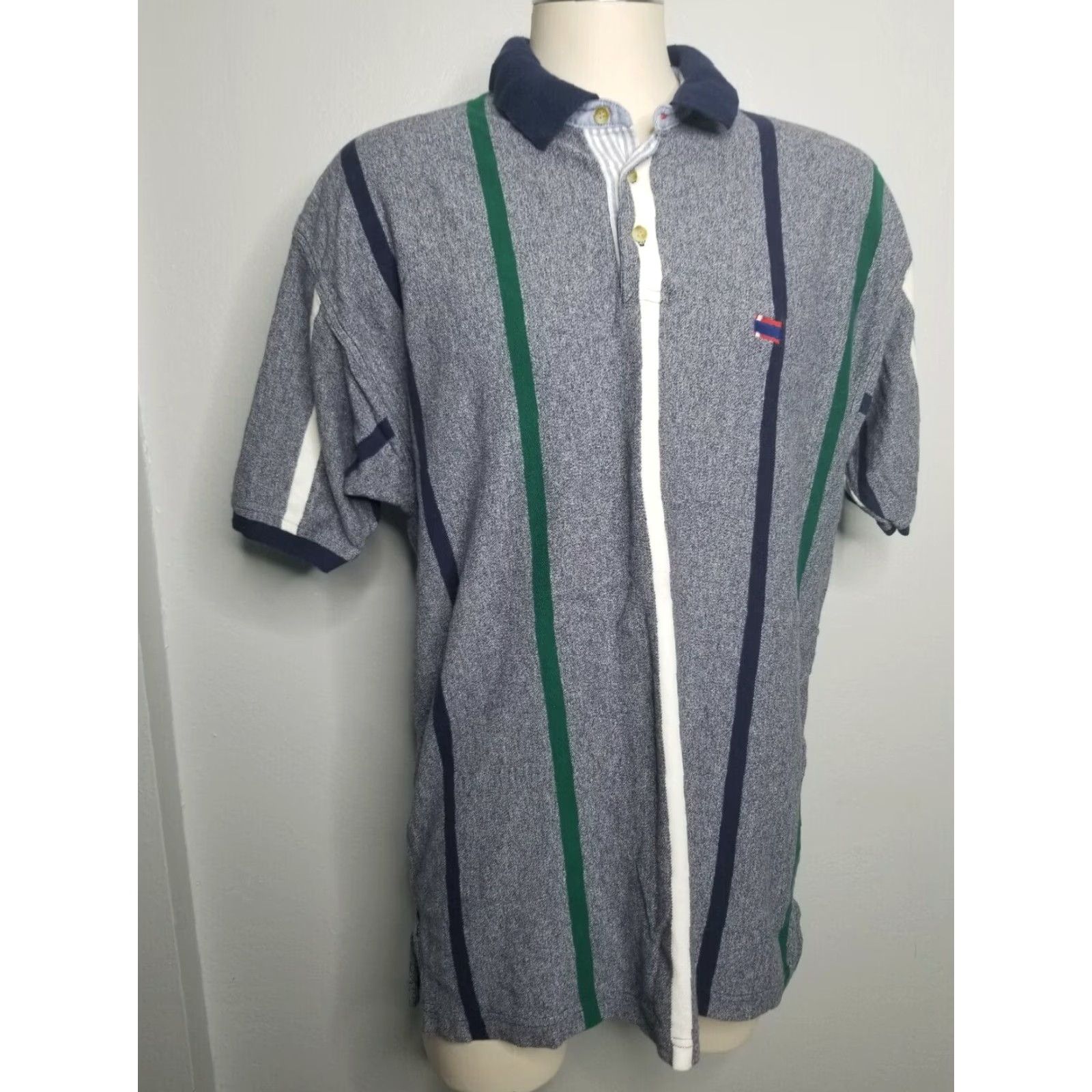 Bugle Boy VINTAGE Bugle Boy Polo Mens L Striped Polo Blue Green White 90s Casual Shirt Size US L / EU 52-54 / 3 - 2 Thumbnail