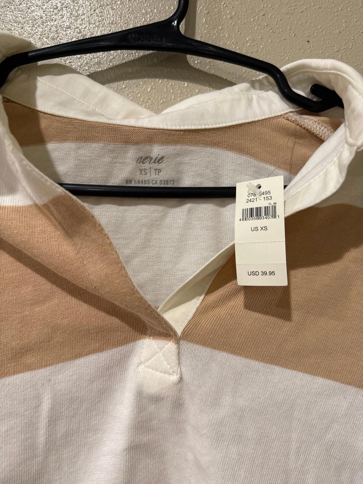 Designer Aerie Collard Striped Long Sleeve XS shirt Size XS / US 0-2 / IT 36-38 - 2 Thumbnail