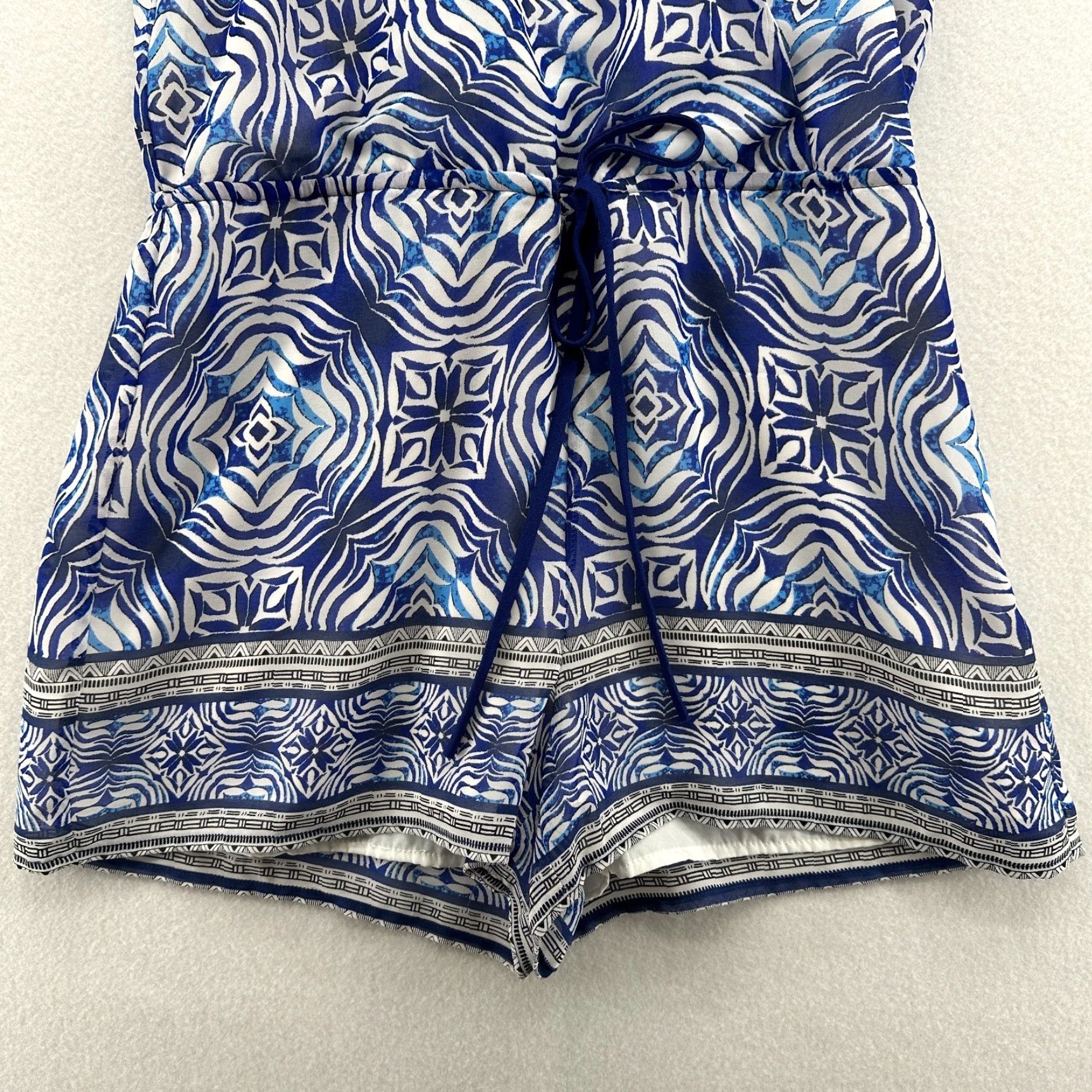 Vintage Adelyn Rae Romper Shorts Racerback Blue Drawstring Waist V-Neck Womens XS Size 26" / US 2 / IT 38 - 4 Thumbnail