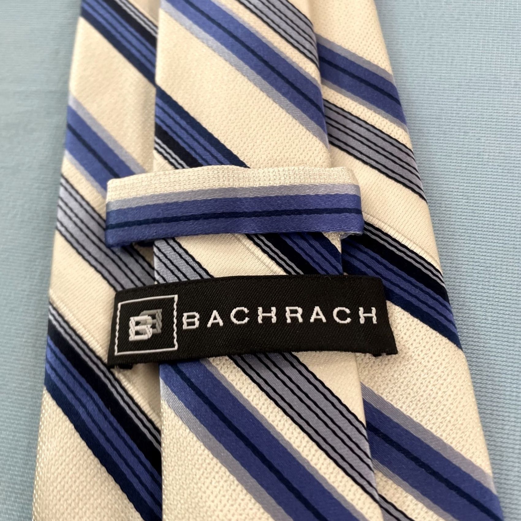 Vintage VINTAGE Bachrach All Silk Tie Repp Tie Striped Necktie Blue White Exec Power Tie 4x61 Cap­sule Wide Necktie Mens Silk Tie Size ONE SIZE - 7 Thumbnail