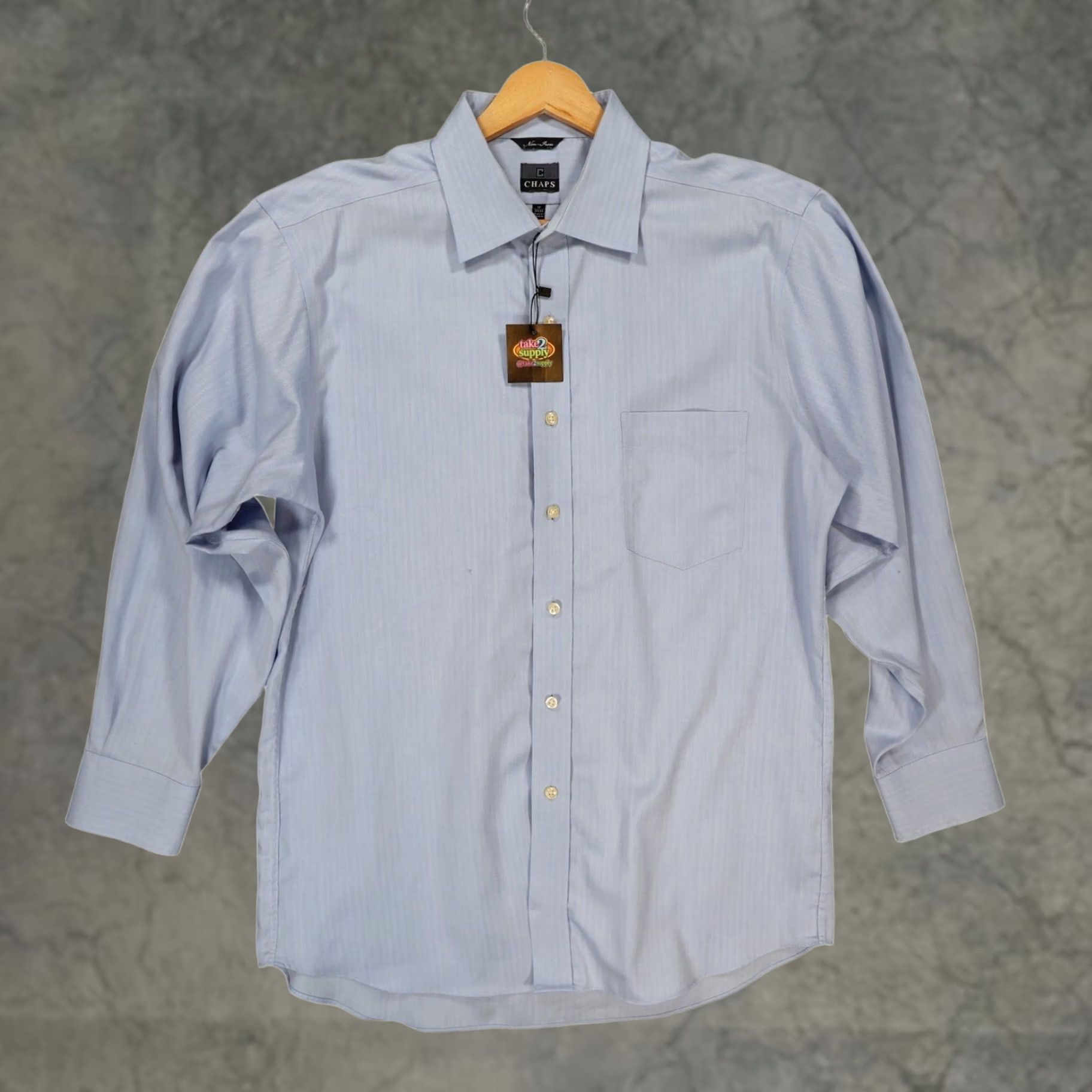 Chaps Chaps Button Front Shirt Mens 17 32/33 Blue Non-Iron Herringbone Size US XL / EU 56 / 4 - 1 Thumbnail