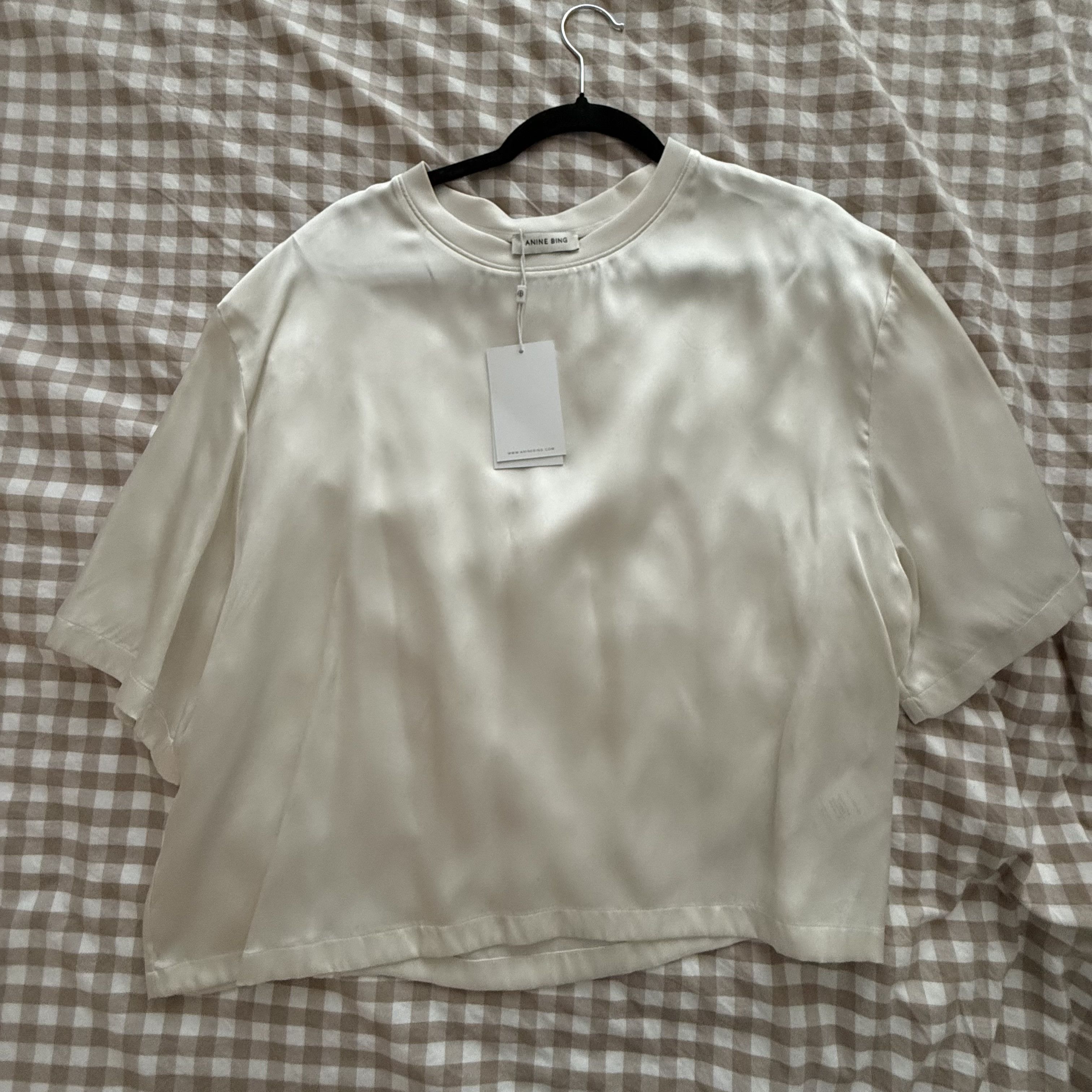 Anine Bing Among Bing | Imogen Silk T-Shirt - Cream Size L / US 10 / IT 46 - 2 Thumbnail