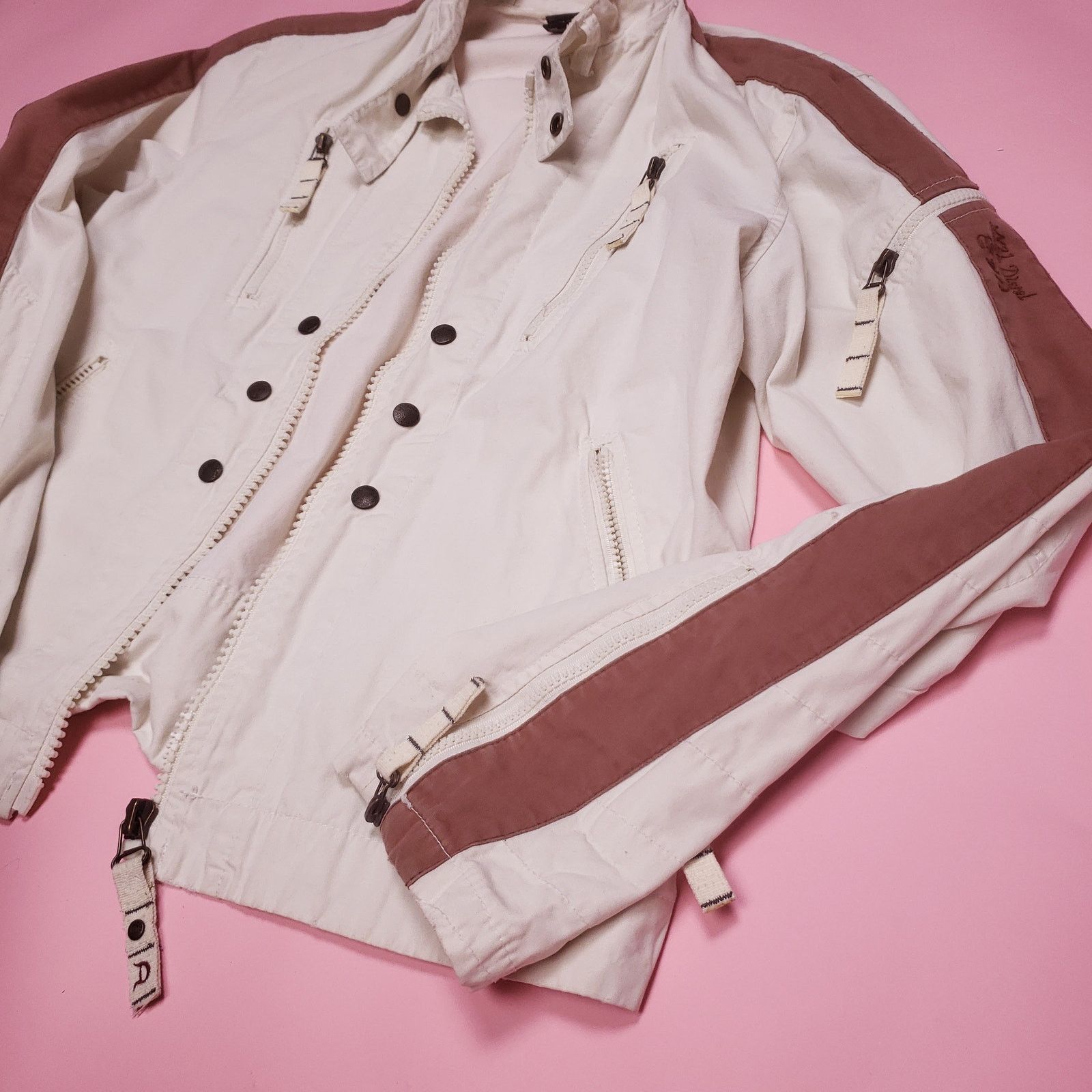 Diesel Vtg Diesel 90s white/ brown lightwght Mens racer jacket Size US L / EU 52-54 / 3 - 2 Thumbnail
