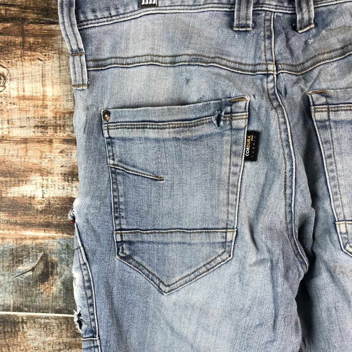Japanese Brand Burtle Blue faded Multipocket ripped Denim Pants #A2146 Size US 33 - 20 Thumbnail