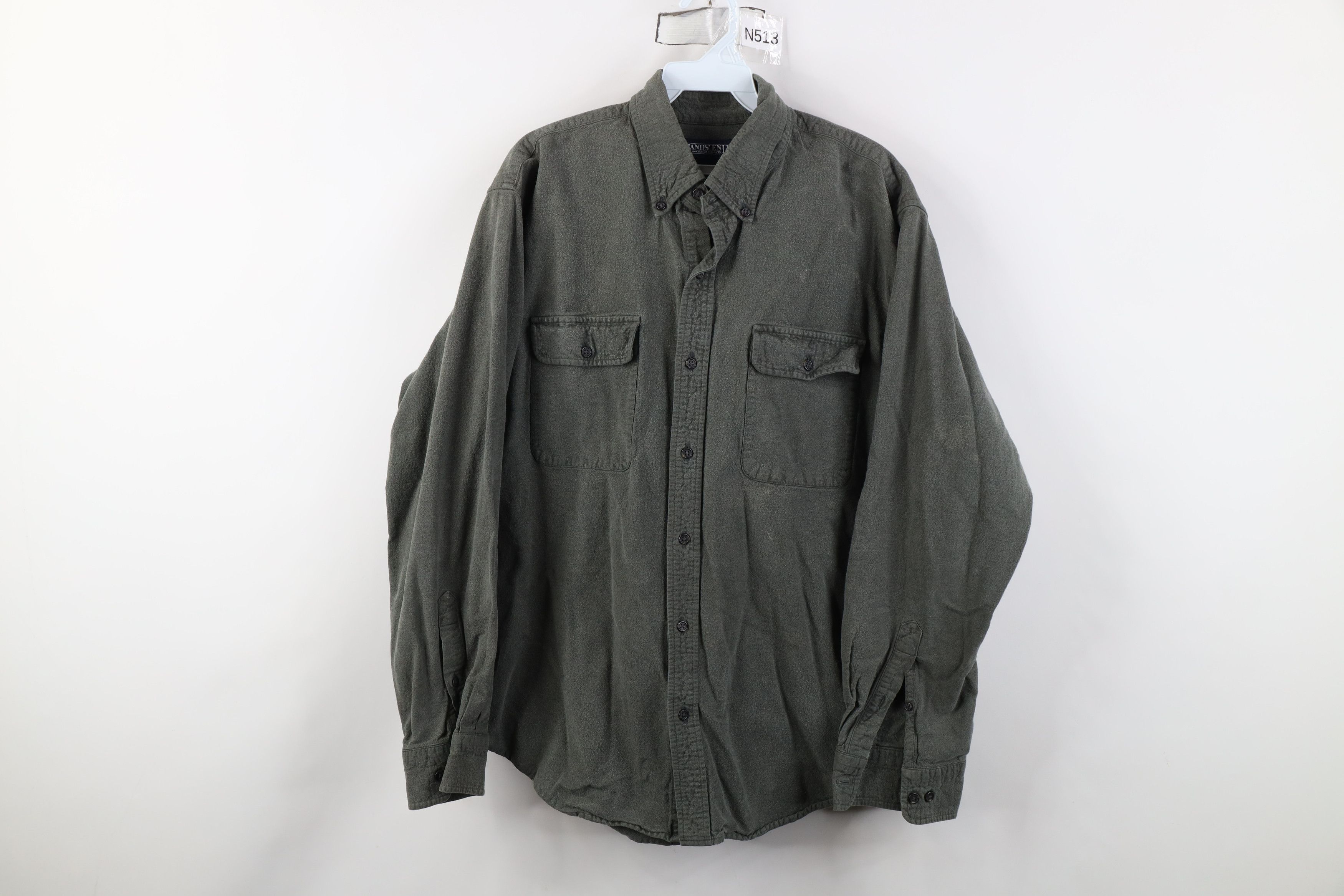 Lands' End Vintage 90s Lands End Chamois Cloth Button Down Shirt Green Size US L / EU 52-54 / 3 - 1 Thumbnail