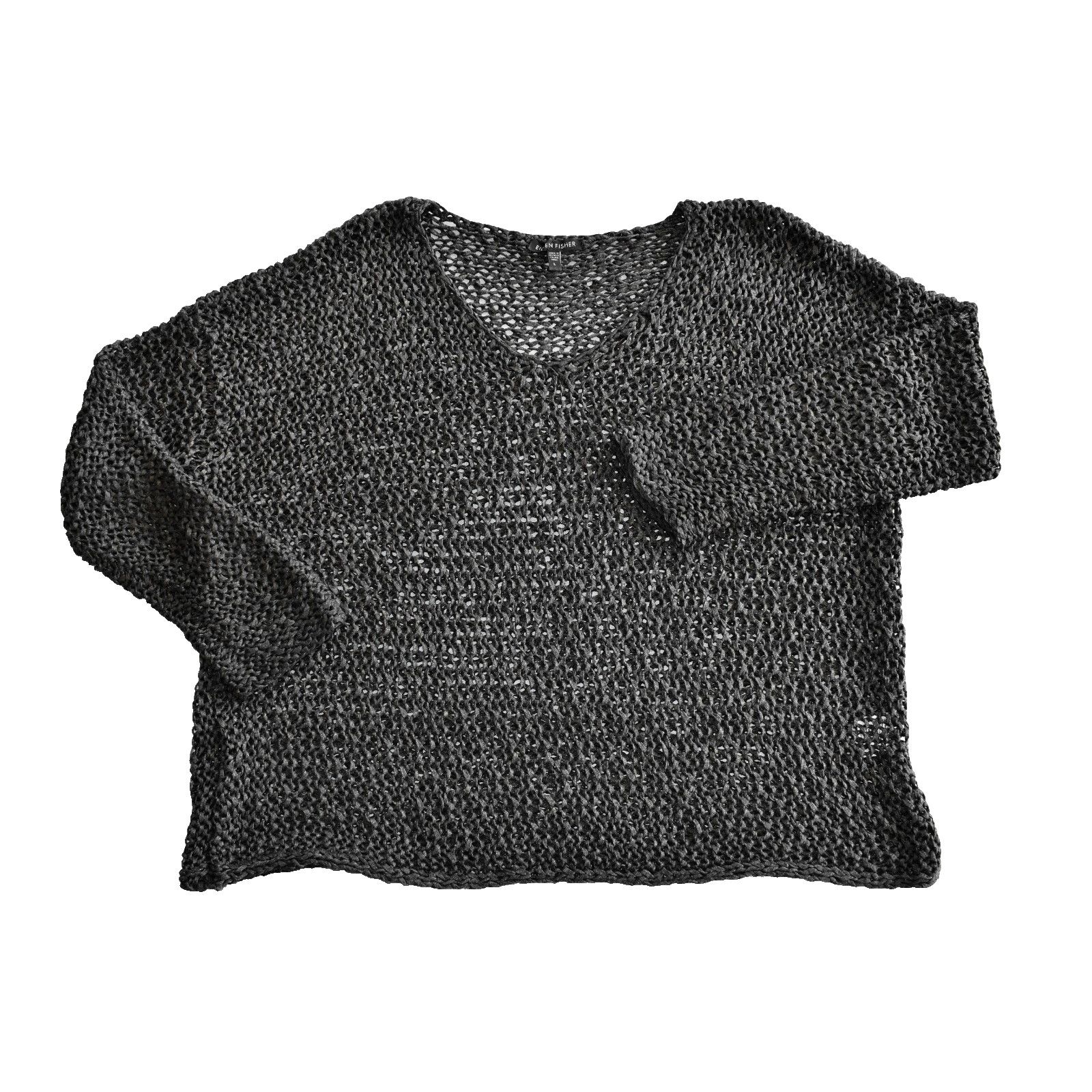 Eileen Fisher New EILEEN FISHER Gray Net Knit Long Sleeve Blouse Top Sz L Size L / US 10 / IT 46 - 3 Thumbnail
