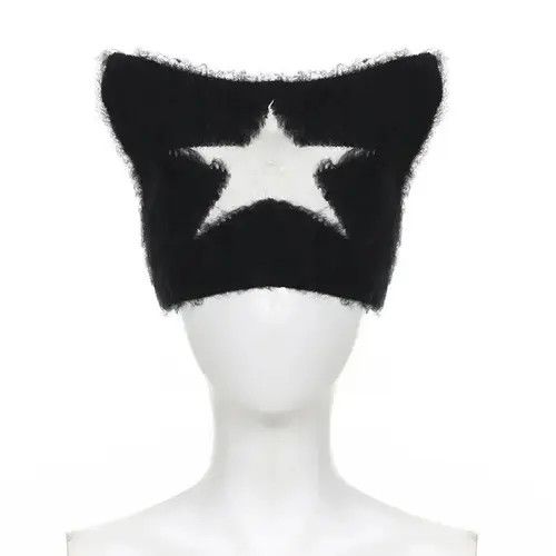 Japanese Brand Kawaii Knitted Star Pattern Cat Ear Beanies Hat Size ONE SIZE - 2 Thumbnail