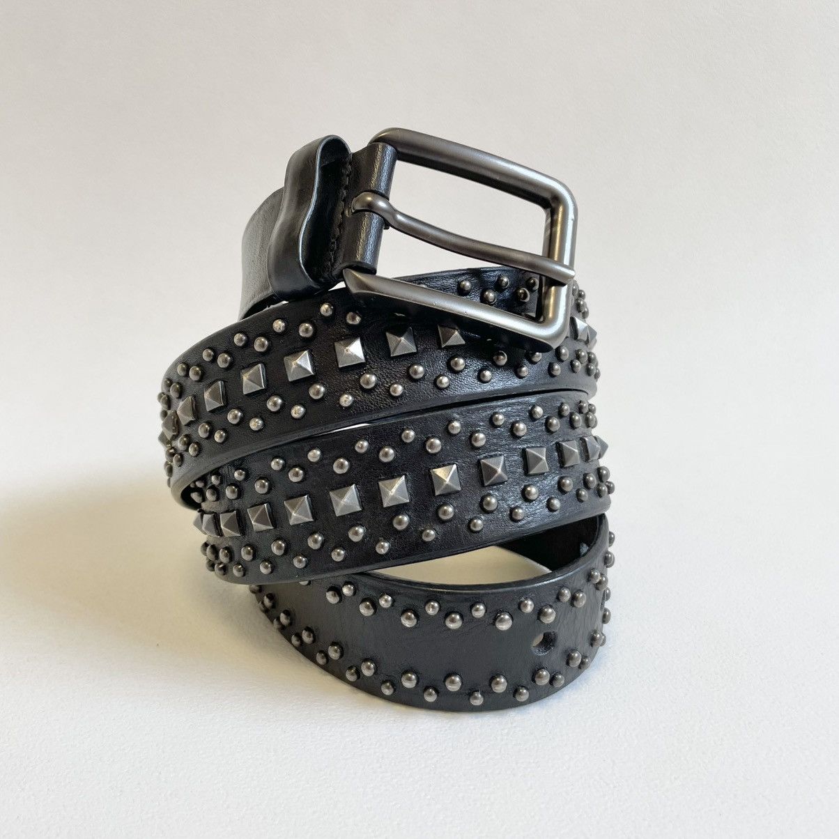 Prada 3cm Black Leather Metal Studded Belt Size 36 - 2 Thumbnail