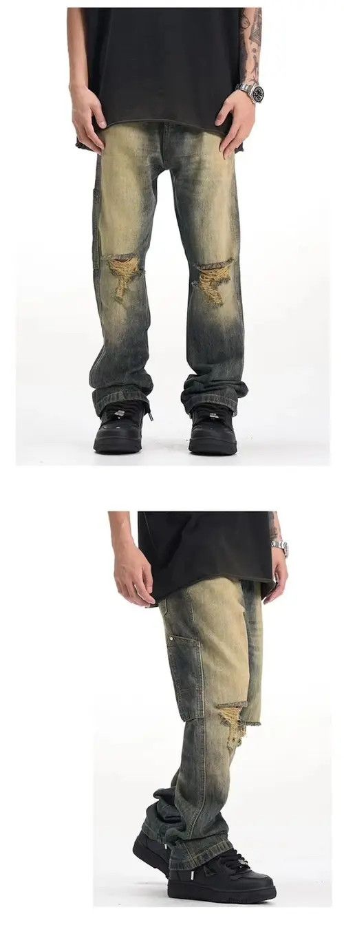 Ankle Ripped Gradient Washed Stacked Jeans y2k retro style