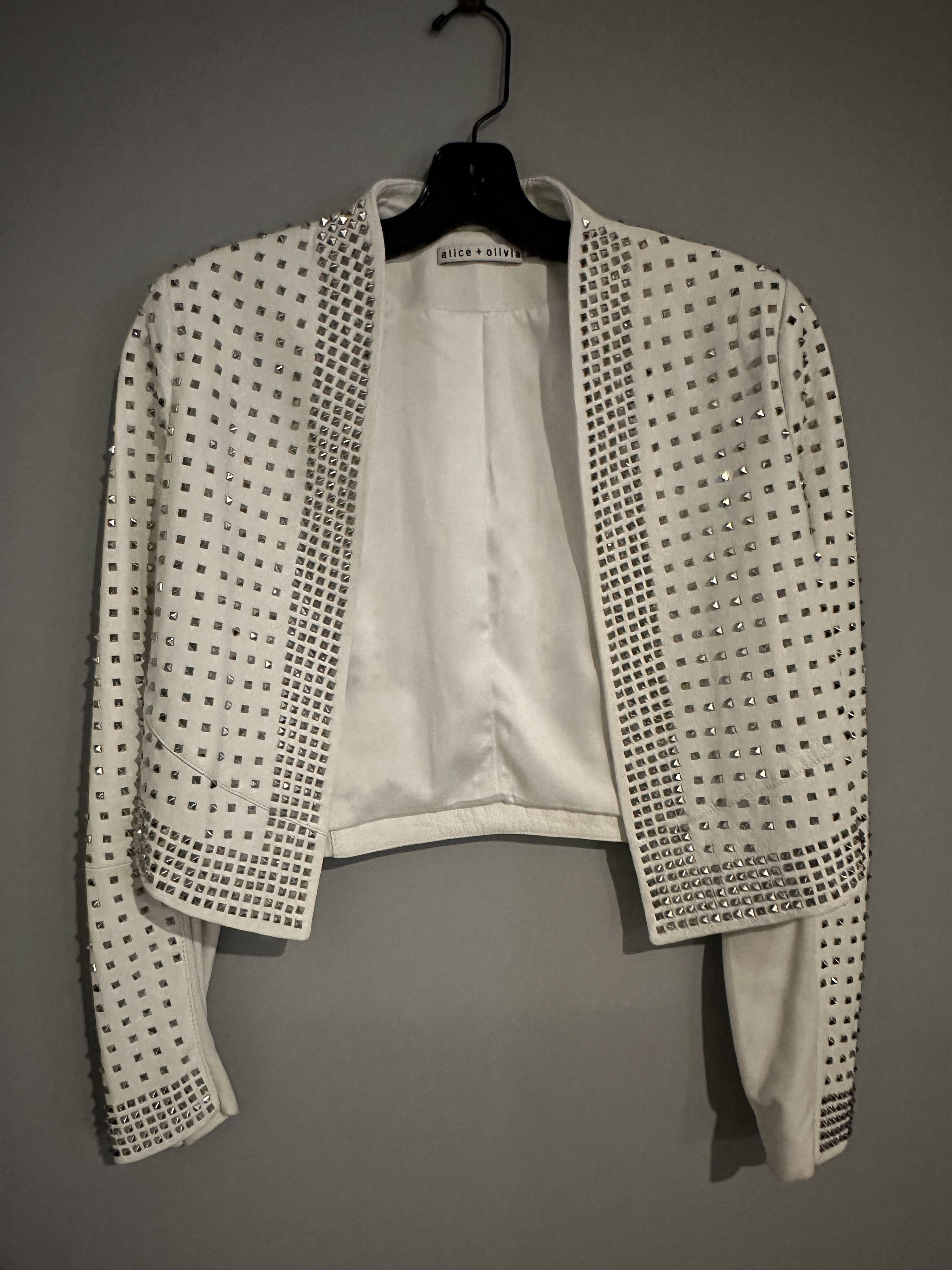 Alice and olivia studded leather jacket shops