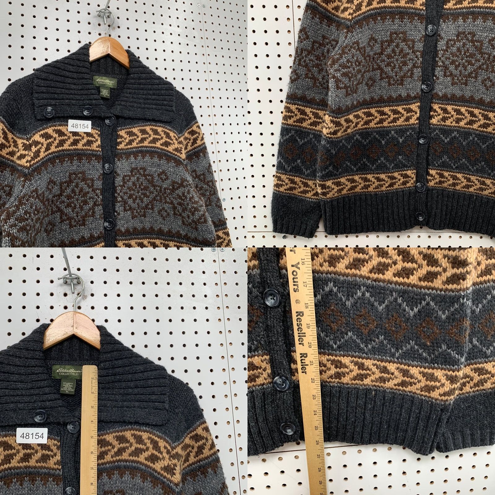 Eddie Bauer Eddie Bauer Cardigan Sweater Womens XL Gray Fair Isle Wool Knit Button Classic Pullover Holiday Winter Fall Spring Size XL / US 12-14 / IT 48-50 - 8 Thumbnail