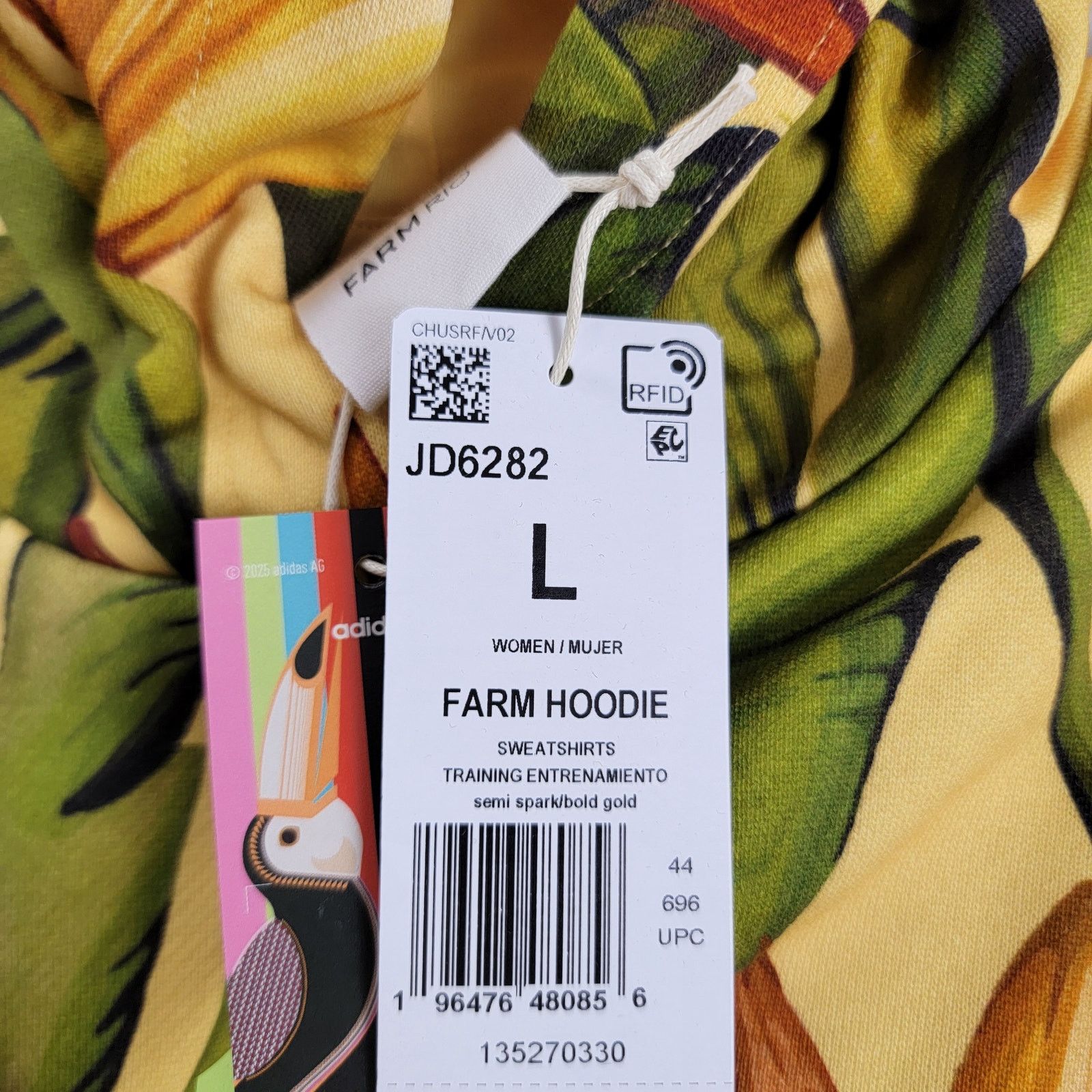 Adidas Adidas x Farm Rio Wmns Crop Top Hoodie Yellow Sz L JD6282 Size L / US 10 / IT 46 - 5 Thumbnail