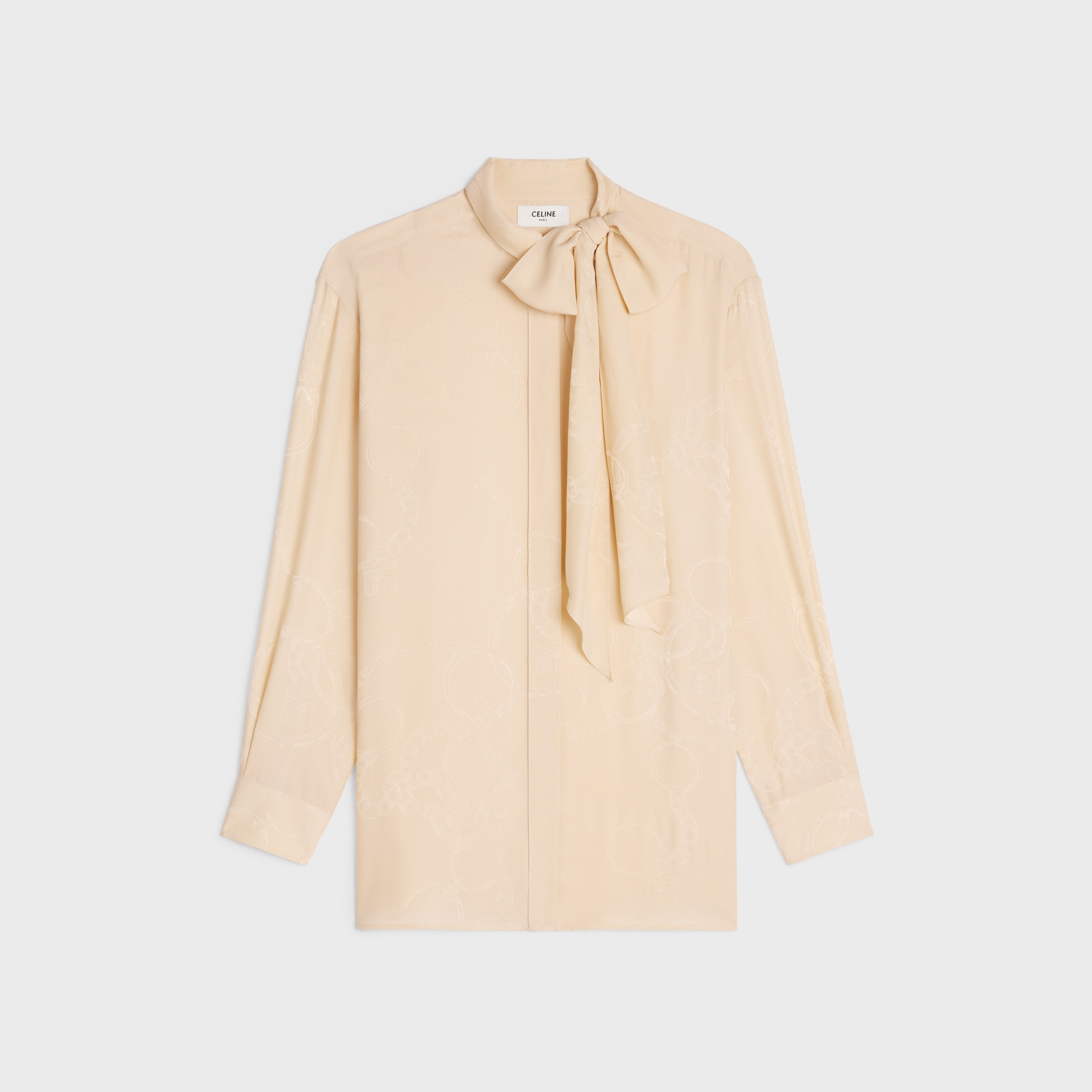 Celine o1w1db11124 Silk Shiny Matte Boyfriend Shirt in Cream Size XXS / US 00 / IT 34 - 1 Thumbnail