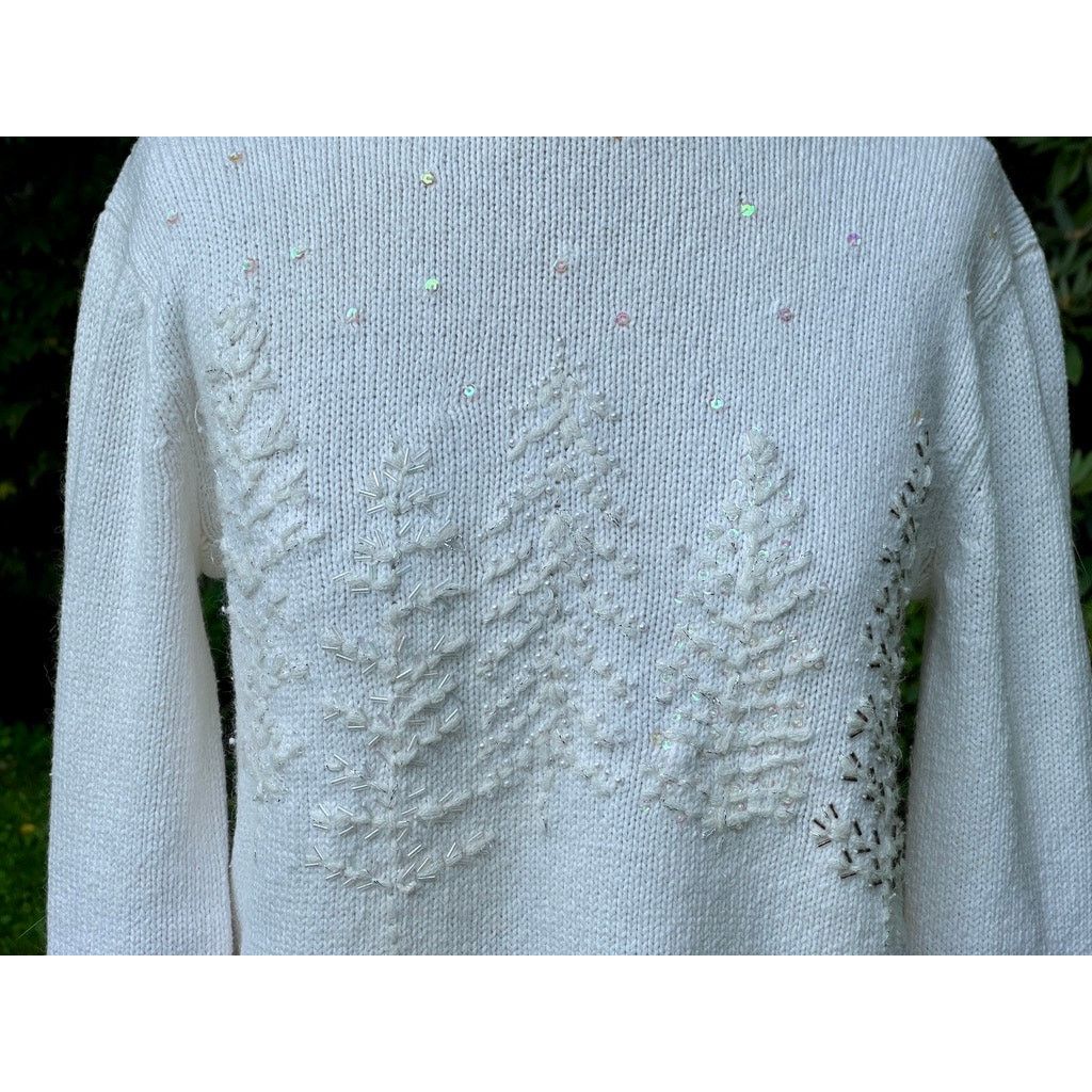 Coldwater Creek Womens XS Winter White Christmas Tree Sweater Holiday Party Size XS / US 0-2 / IT 36-38 - 3 Thumbnail